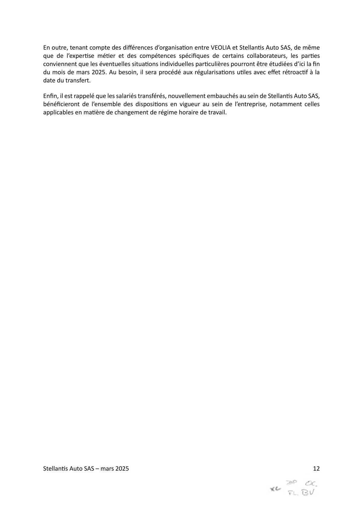 Accord collectif de substitution relatif à l'intégration de salariés du Groupe VEOLIA au sein de la société Stellantis Auto SAS