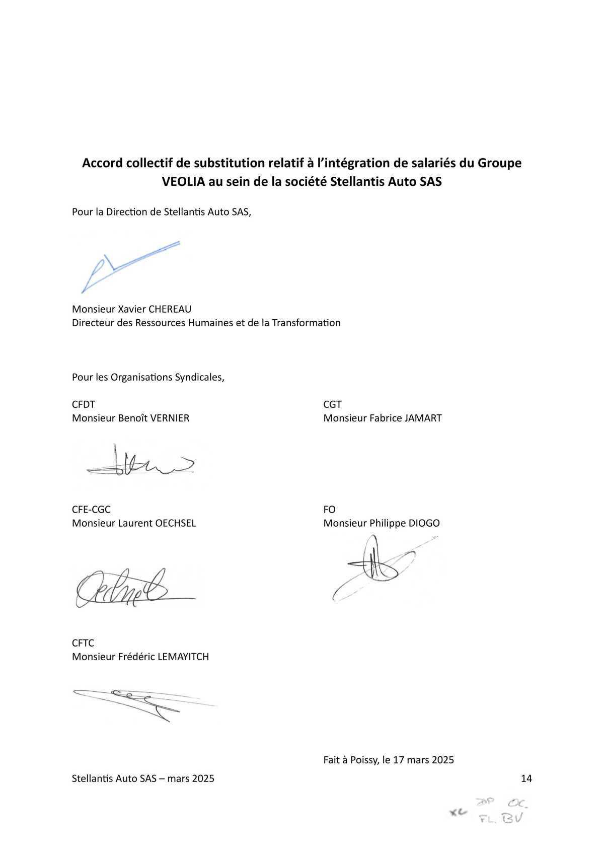 Accord collectif de substitution relatif à l'intégration de salariés du Groupe VEOLIA au sein de la société Stellantis Auto SAS
