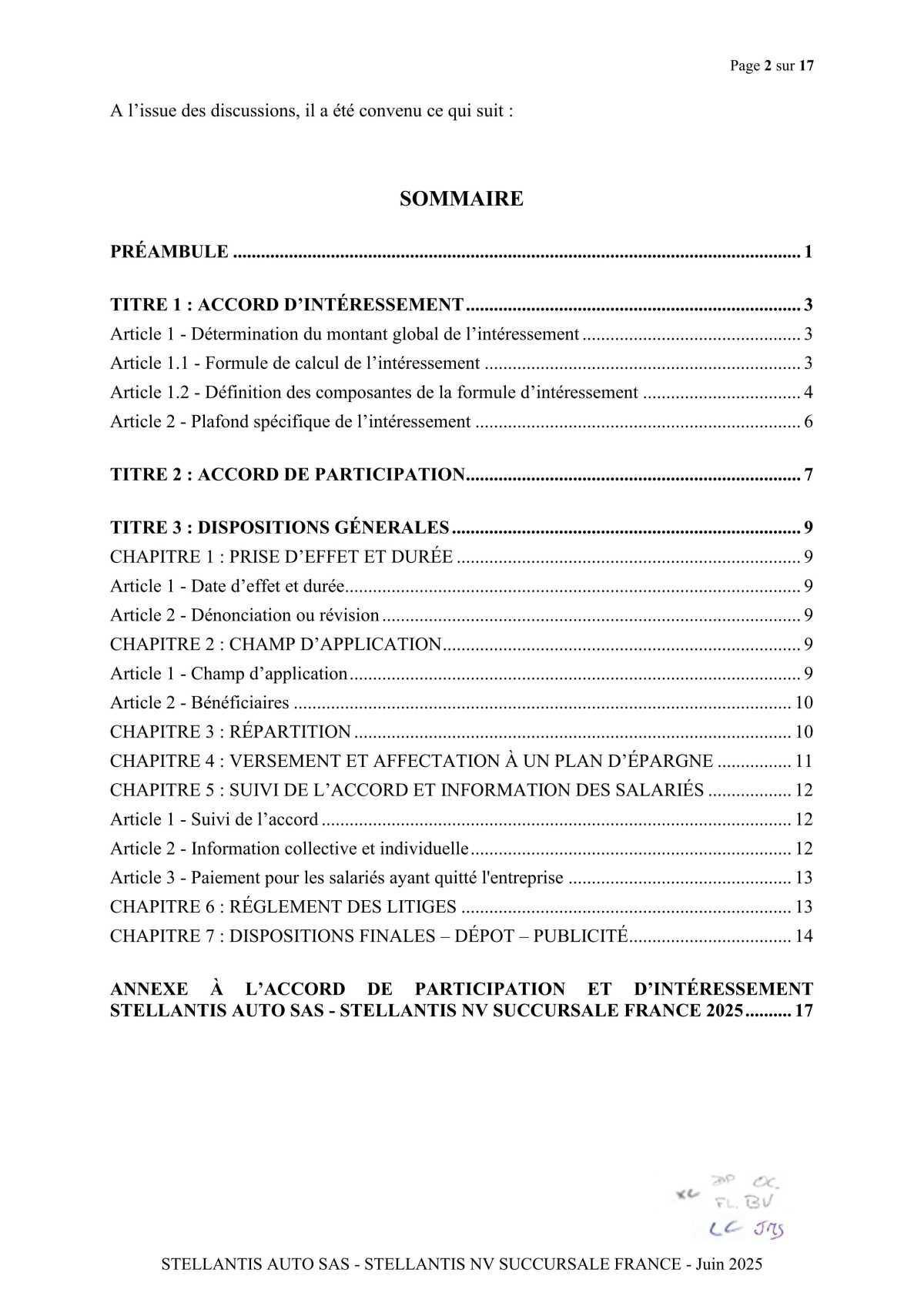 Accord de participation et d'intéressement 2025