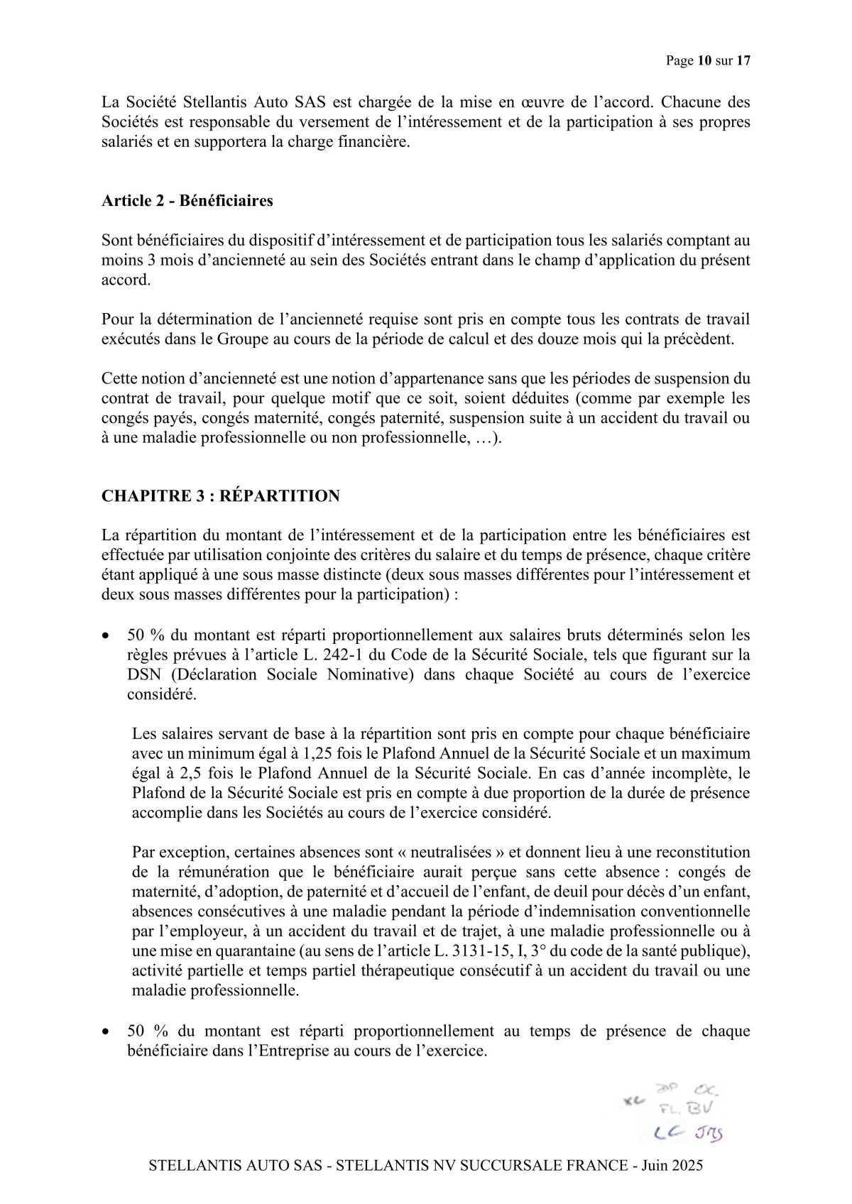 Accord de participation et d'intéressement 2025