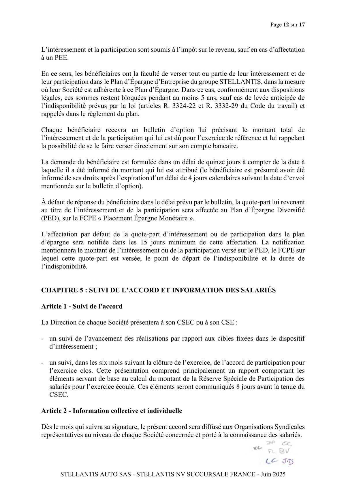 Accord de participation et d'intéressement 2025