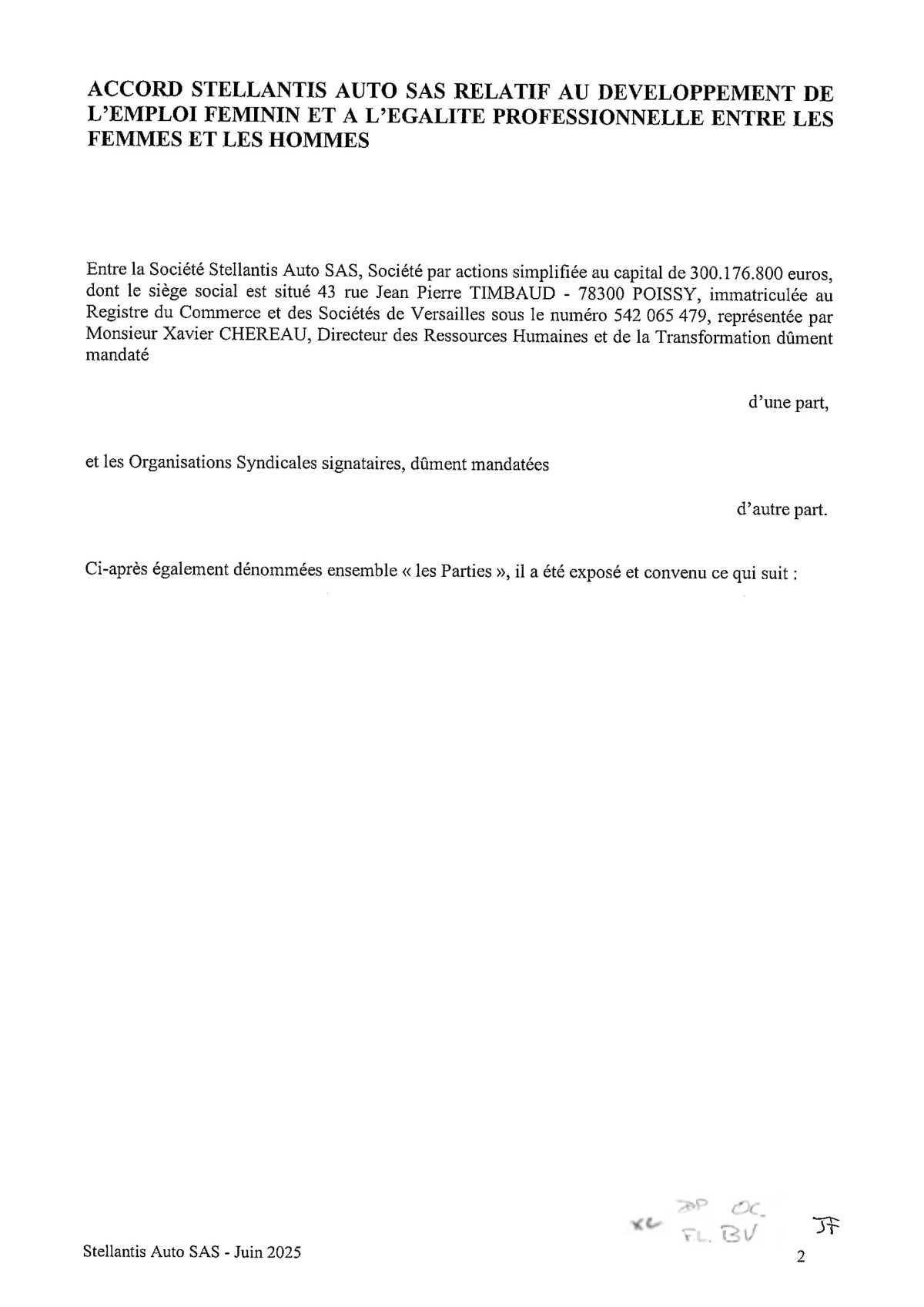 Accord Stellantis AUTO SAS relatif au développement de l'emploi féminin et à l'égalité professionnelle entre les Femmes et les Hommes 