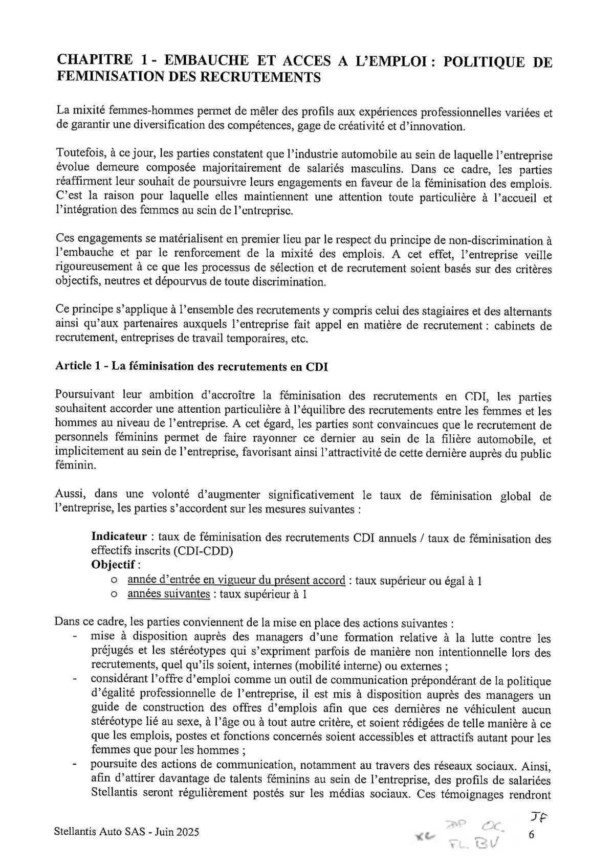 Accord Stellantis AUTO SAS relatif au développement de l'emploi féminin et à l'égalité professionnelle entre les Femmes et les Hommes 
