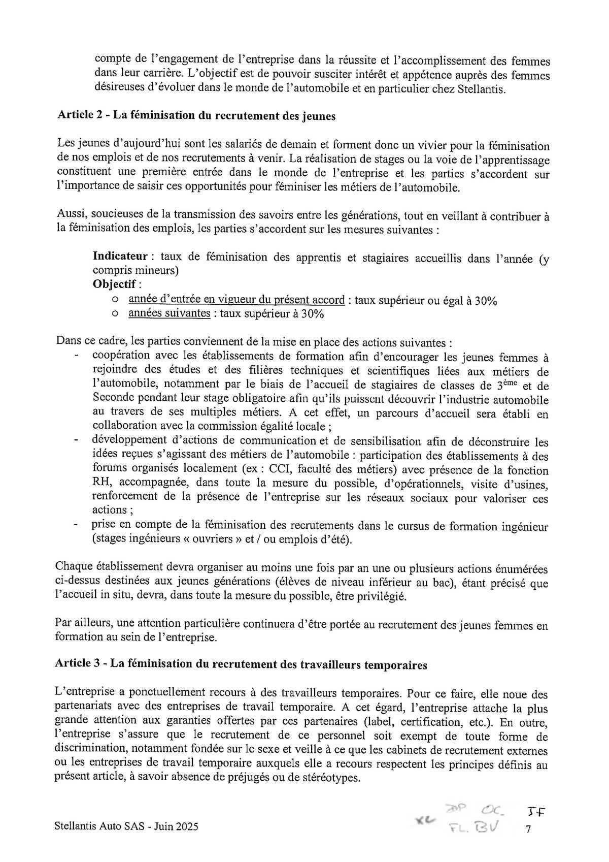 Accord Stellantis AUTO SAS relatif au développement de l'emploi féminin et à l'égalité professionnelle entre les Femmes et les Hommes 