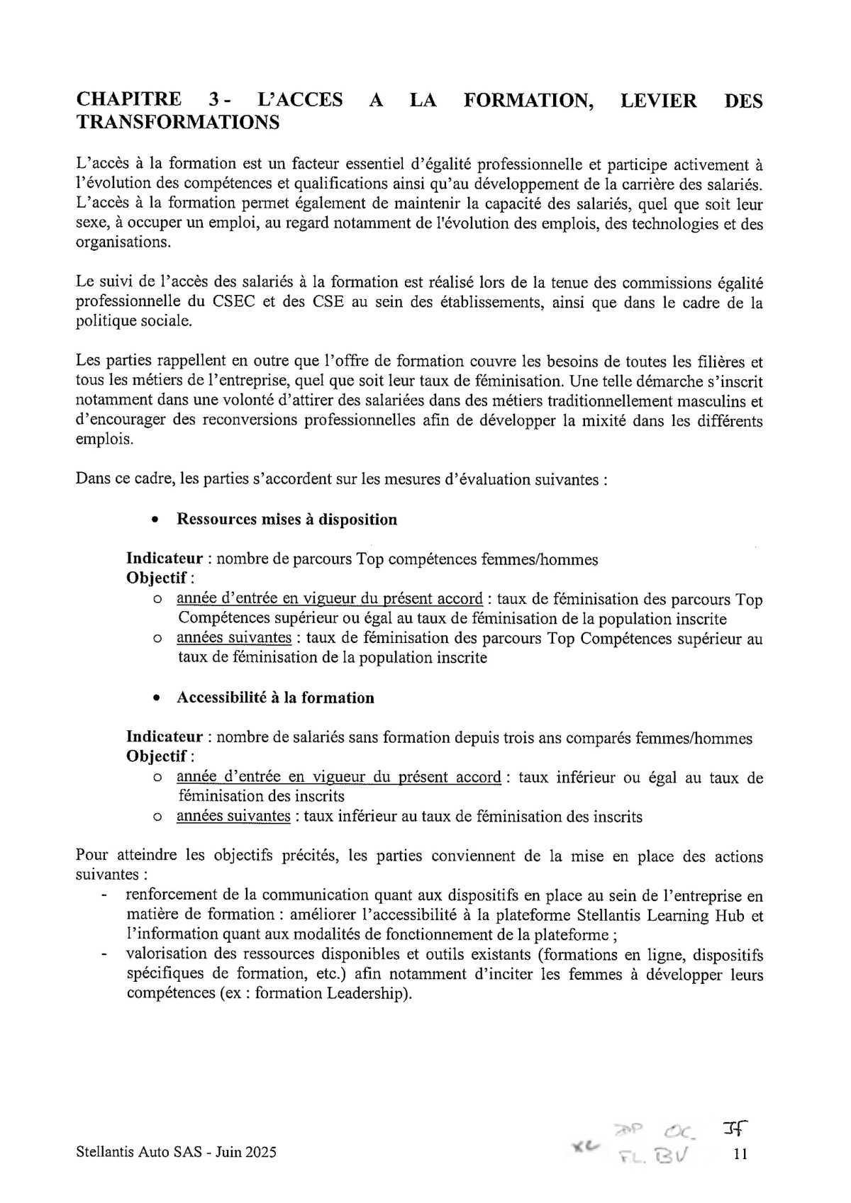 Accord Stellantis AUTO SAS relatif au développement de l'emploi féminin et à l'égalité professionnelle entre les Femmes et les Hommes 