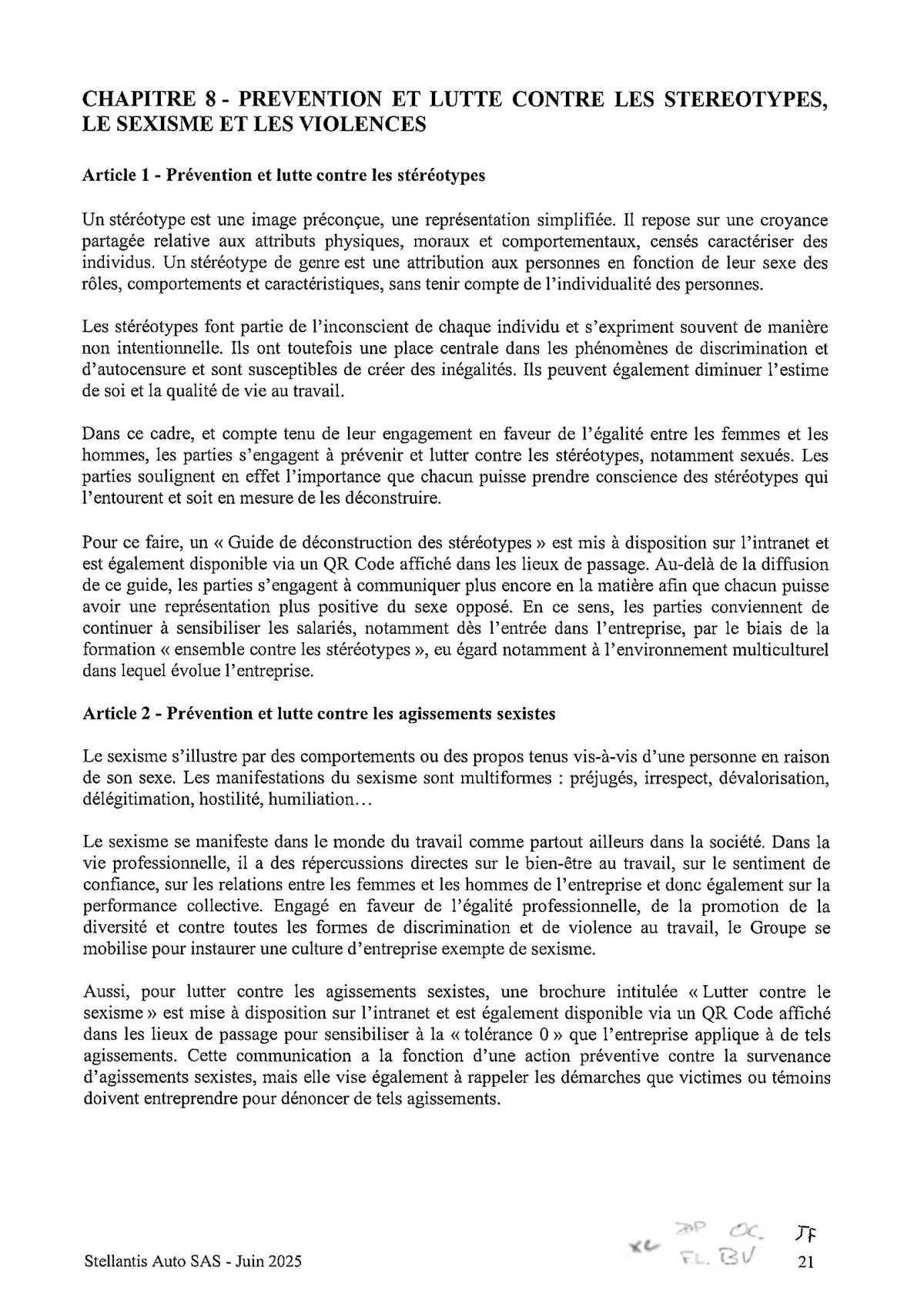 Accord Stellantis AUTO SAS relatif au développement de l'emploi féminin et à l'égalité professionnelle entre les Femmes et les Hommes 