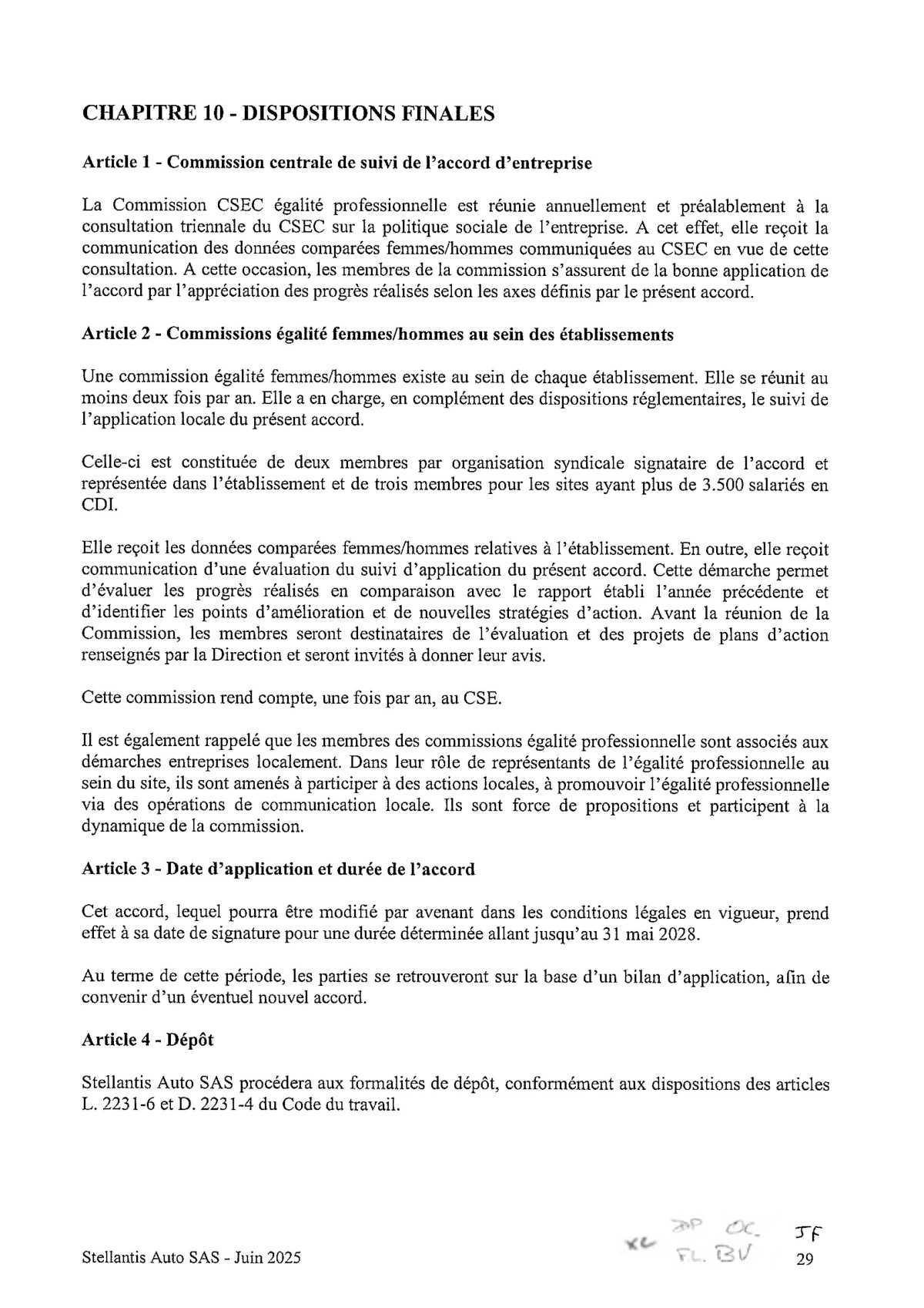 Accord Stellantis AUTO SAS relatif au développement de l'emploi féminin et à l'égalité professionnelle entre les Femmes et les Hommes 