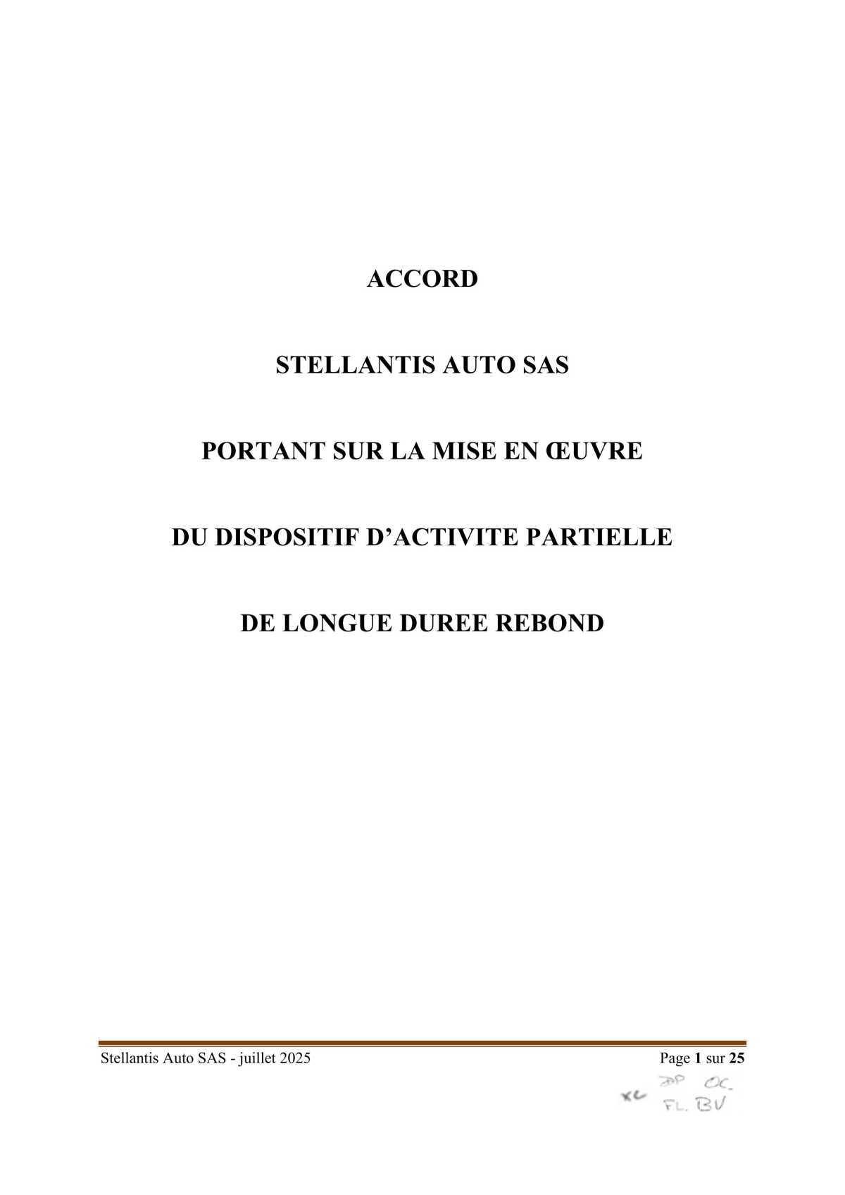 Accord Stellantis AUTO SAS portant sur la mise en œuvre du dispositif d'activité partielle de longue durée rebond