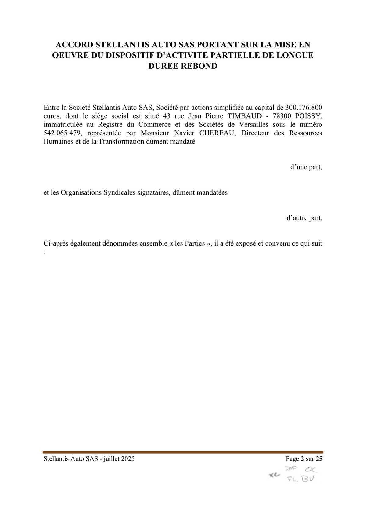 Accord Stellantis AUTO SAS portant sur la mise en œuvre du dispositif d'activité partielle de longue durée rebond