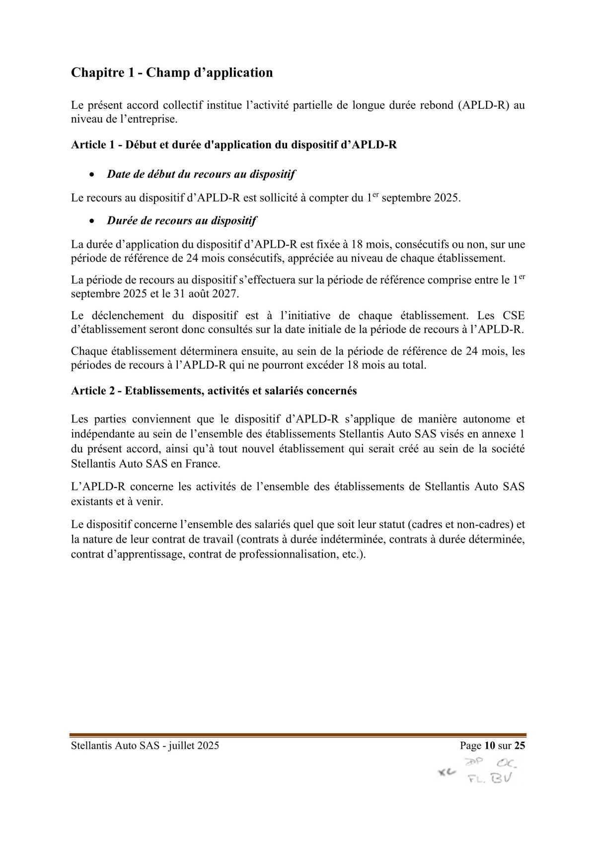 Accord Stellantis AUTO SAS portant sur la mise en œuvre du dispositif d'activité partielle de longue durée rebond
