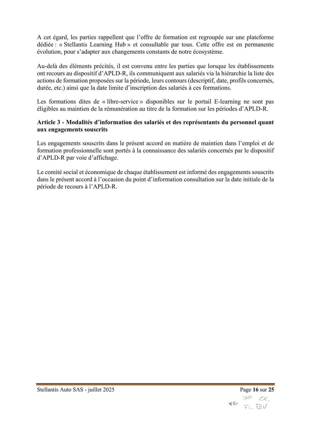 Accord Stellantis AUTO SAS portant sur la mise en œuvre du dispositif d'activité partielle de longue durée rebond