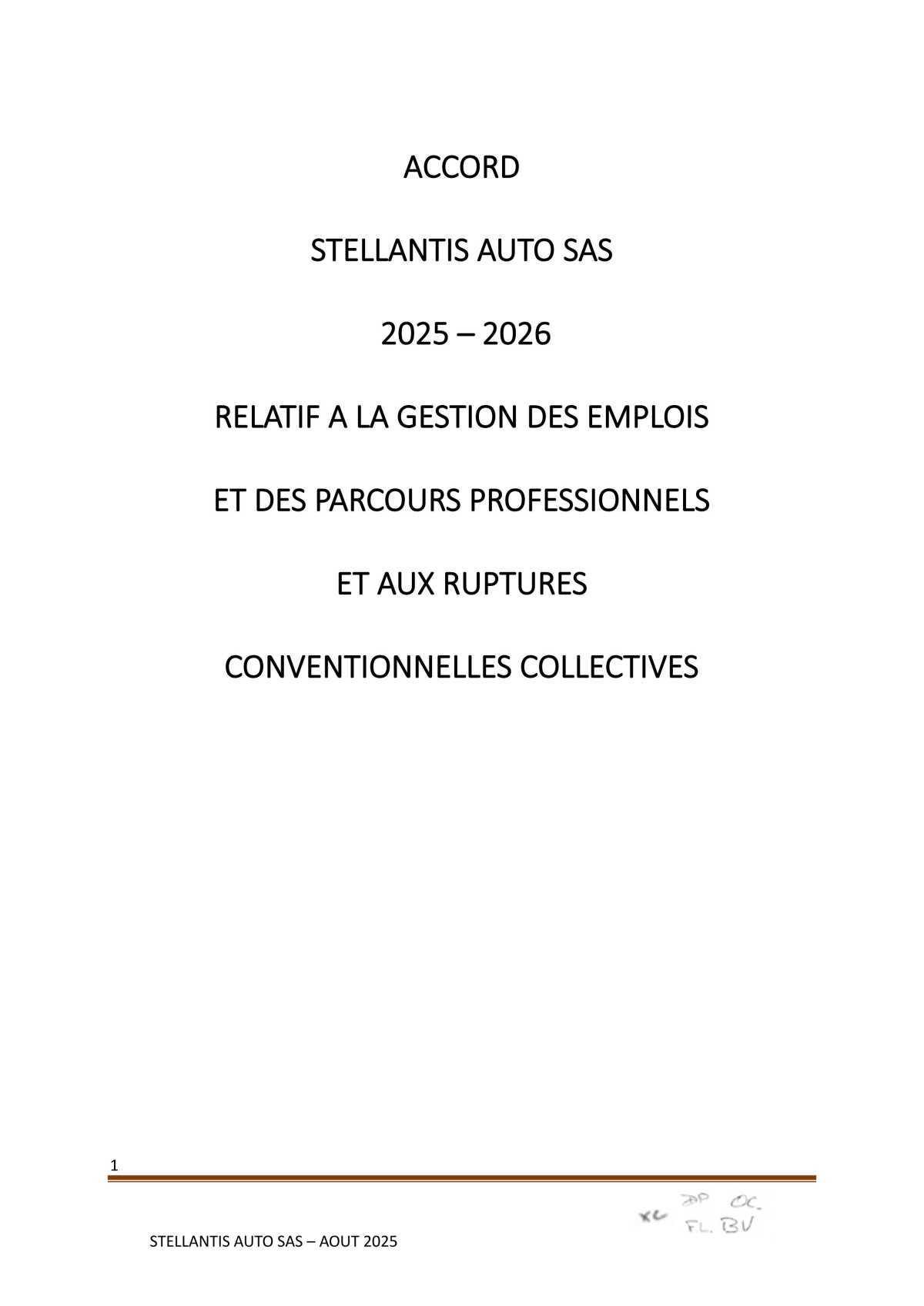 Accord Stellantis Auto SAS 2025-2026 relatif à la gestion des emplois et des parcours professionnels et aux ruptures conventionnelles collectives