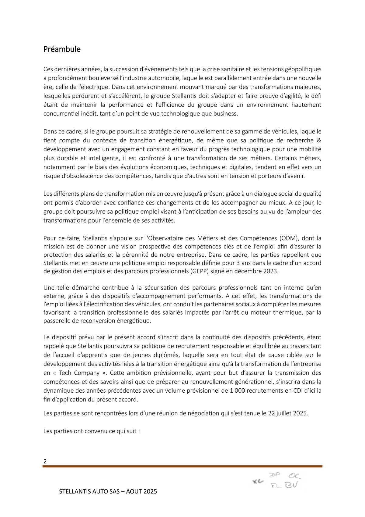 Accord Stellantis Auto SAS 2025-2026 relatif à la gestion des emplois et des parcours professionnels et aux ruptures conventionnelles collectives