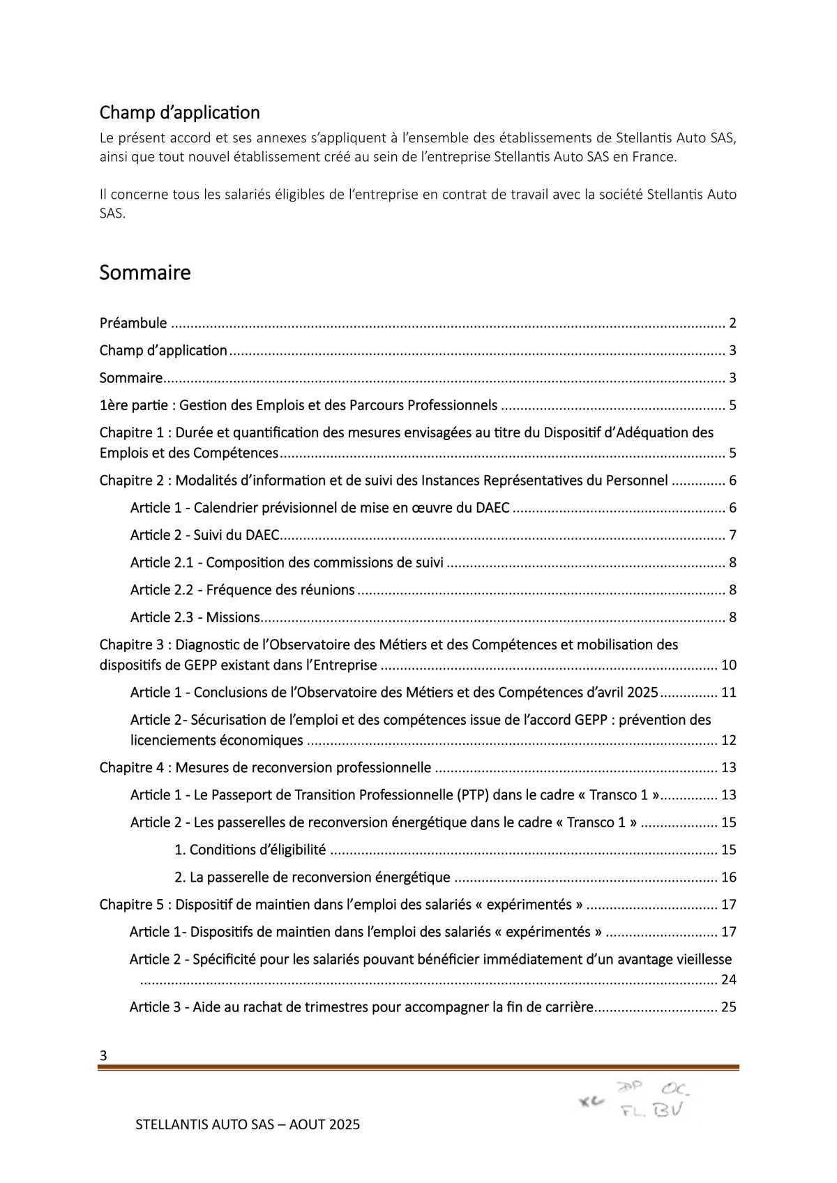 Accord Stellantis Auto SAS 2025-2026 relatif à la gestion des emplois et des parcours professionnels et aux ruptures conventionnelles collectives