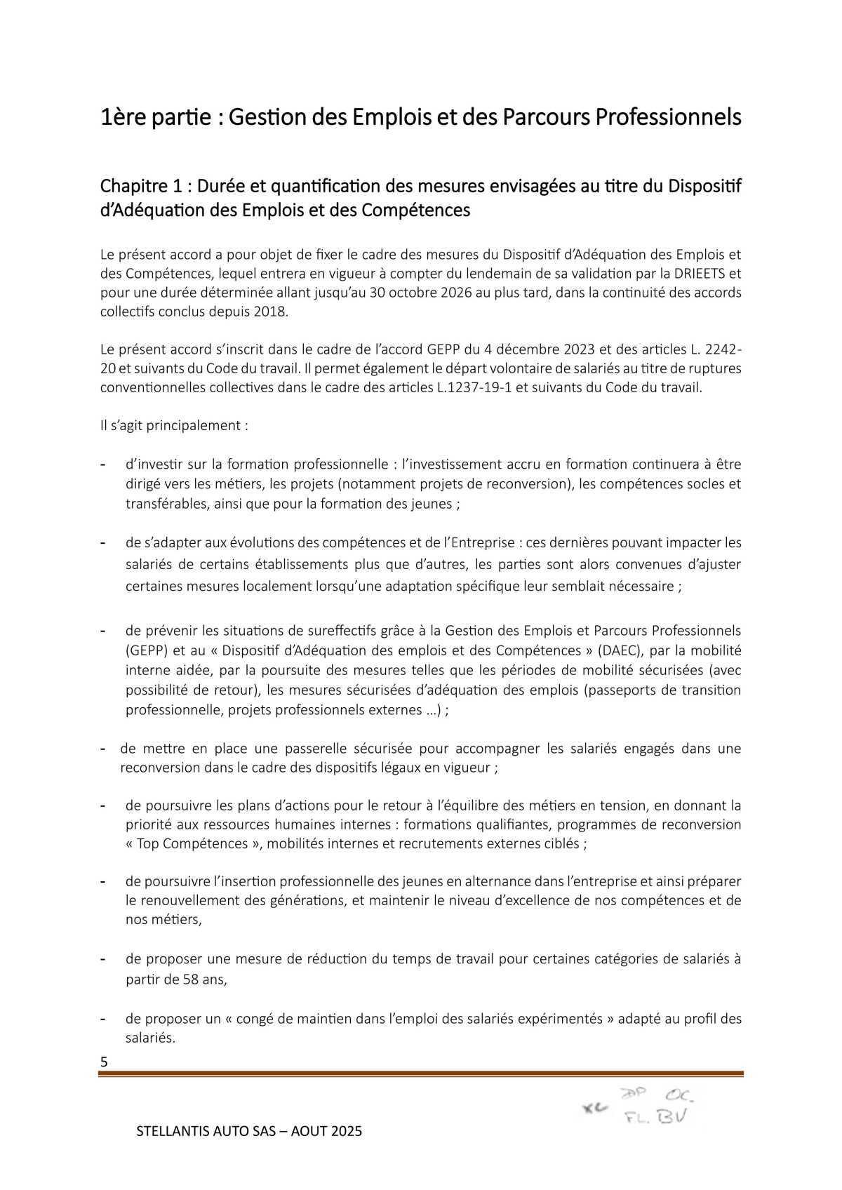 Accord Stellantis Auto SAS 2025-2026 relatif à la gestion des emplois et des parcours professionnels et aux ruptures conventionnelles collectives