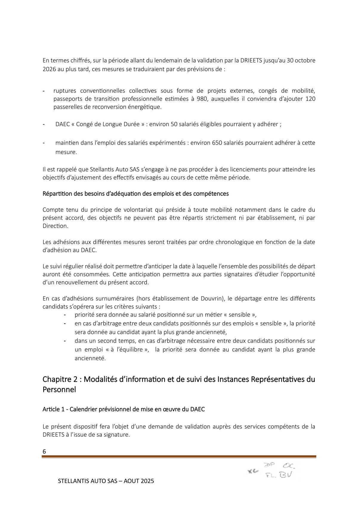 Accord Stellantis Auto SAS 2025-2026 relatif à la gestion des emplois et des parcours professionnels et aux ruptures conventionnelles collectives
