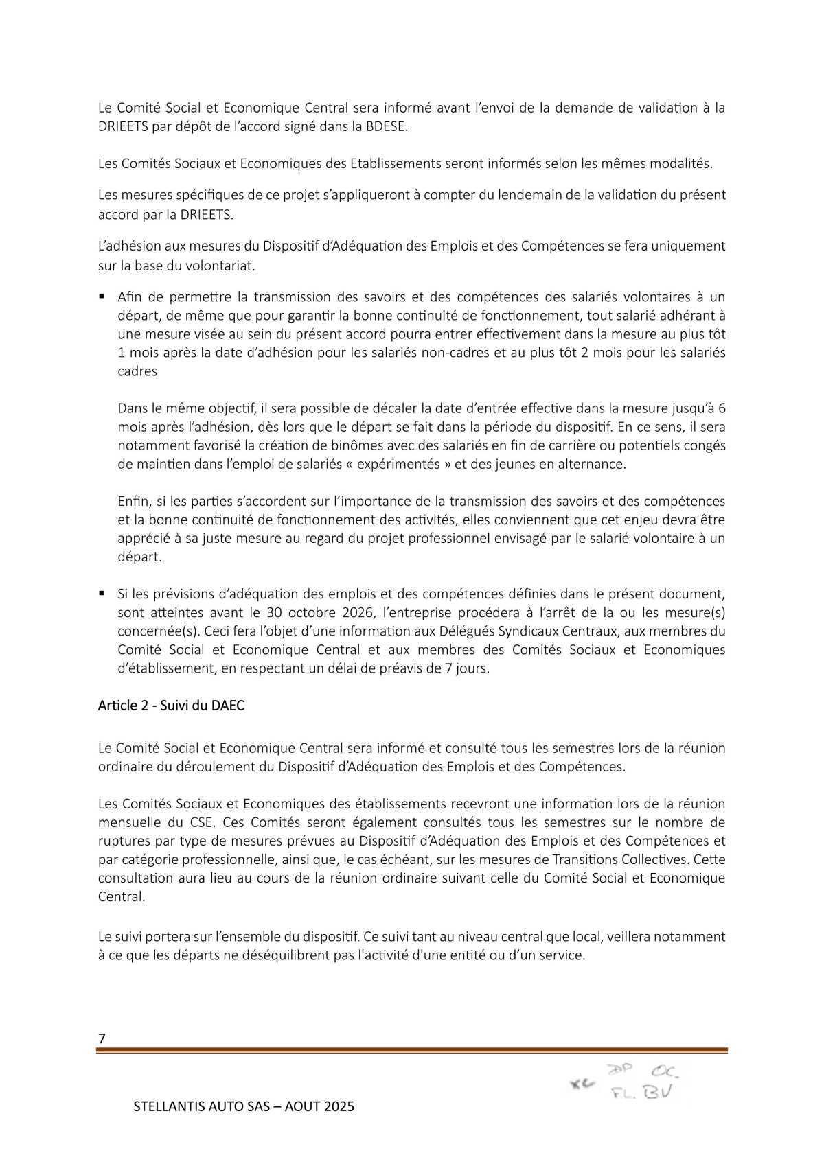Accord Stellantis Auto SAS 2025-2026 relatif à la gestion des emplois et des parcours professionnels et aux ruptures conventionnelles collectives