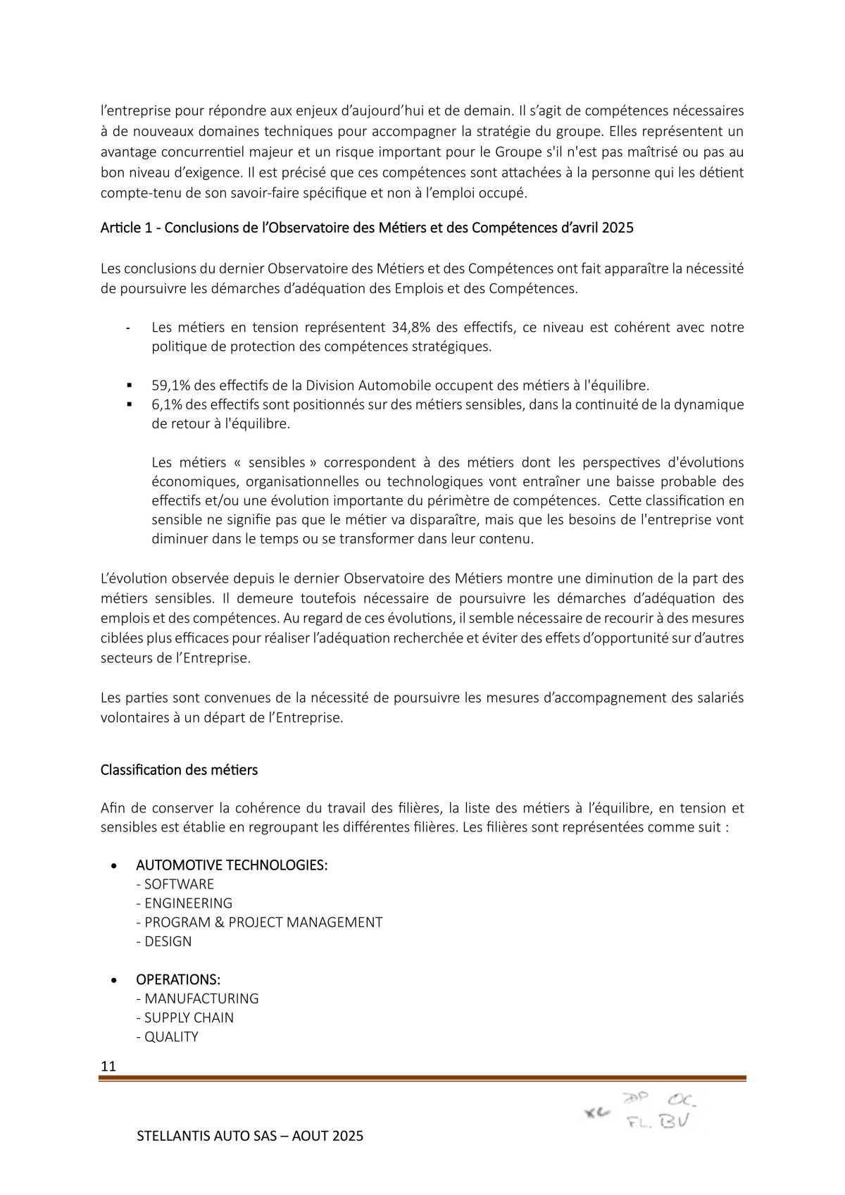 Accord Stellantis Auto SAS 2025-2026 relatif à la gestion des emplois et des parcours professionnels et aux ruptures conventionnelles collectives