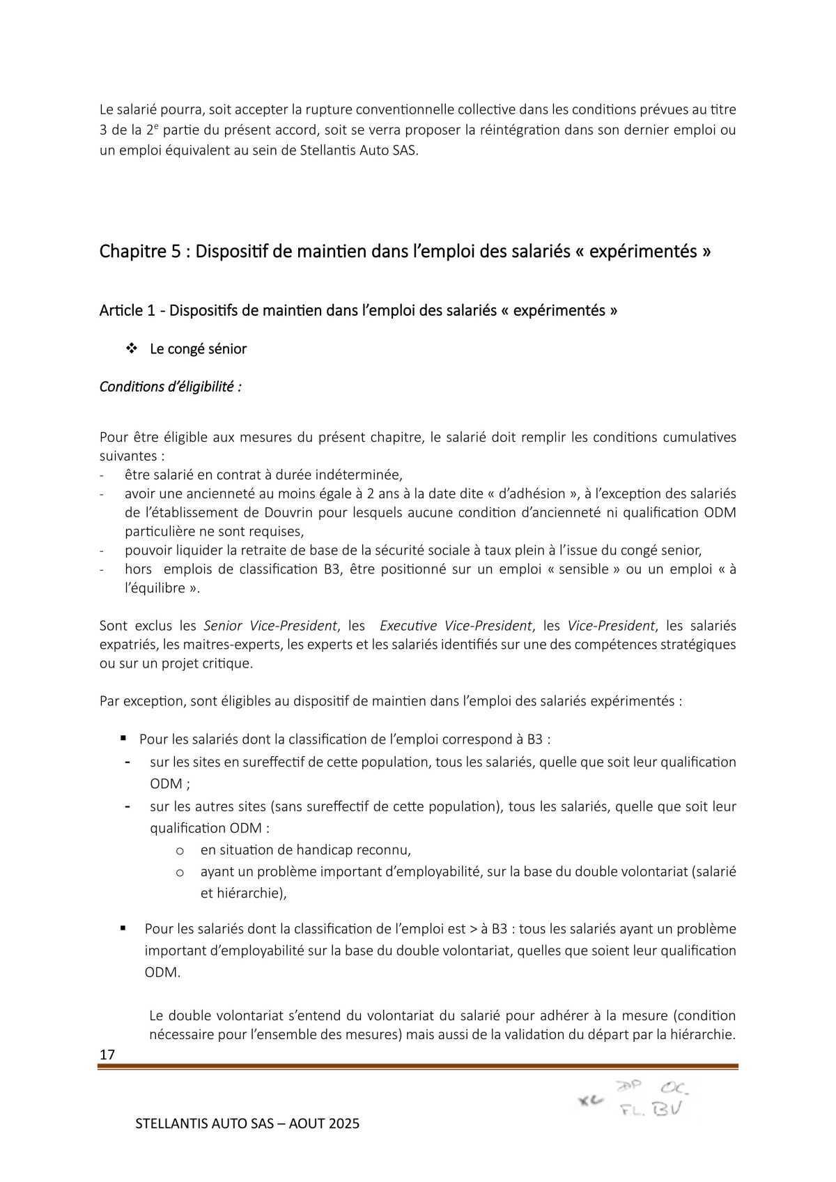 Accord Stellantis Auto SAS 2025-2026 relatif à la gestion des emplois et des parcours professionnels et aux ruptures conventionnelles collectives