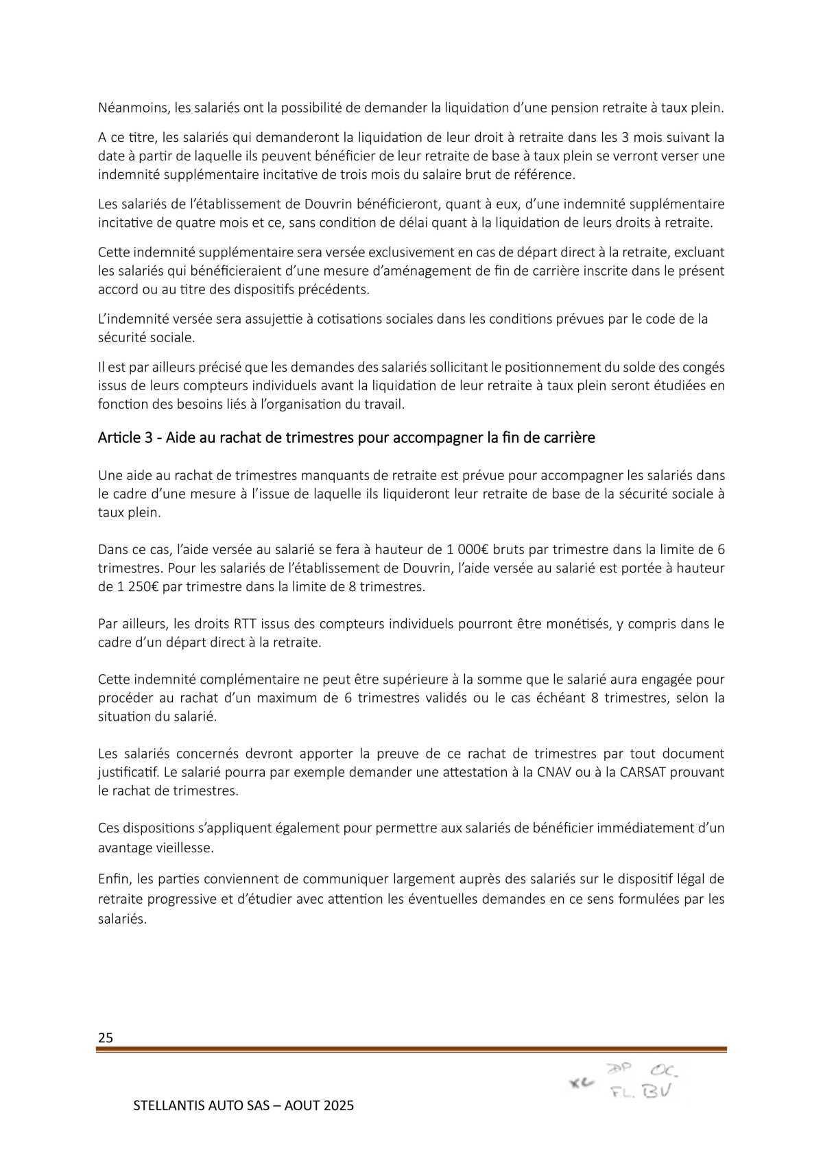 Accord Stellantis Auto SAS 2025-2026 relatif à la gestion des emplois et des parcours professionnels et aux ruptures conventionnelles collectives