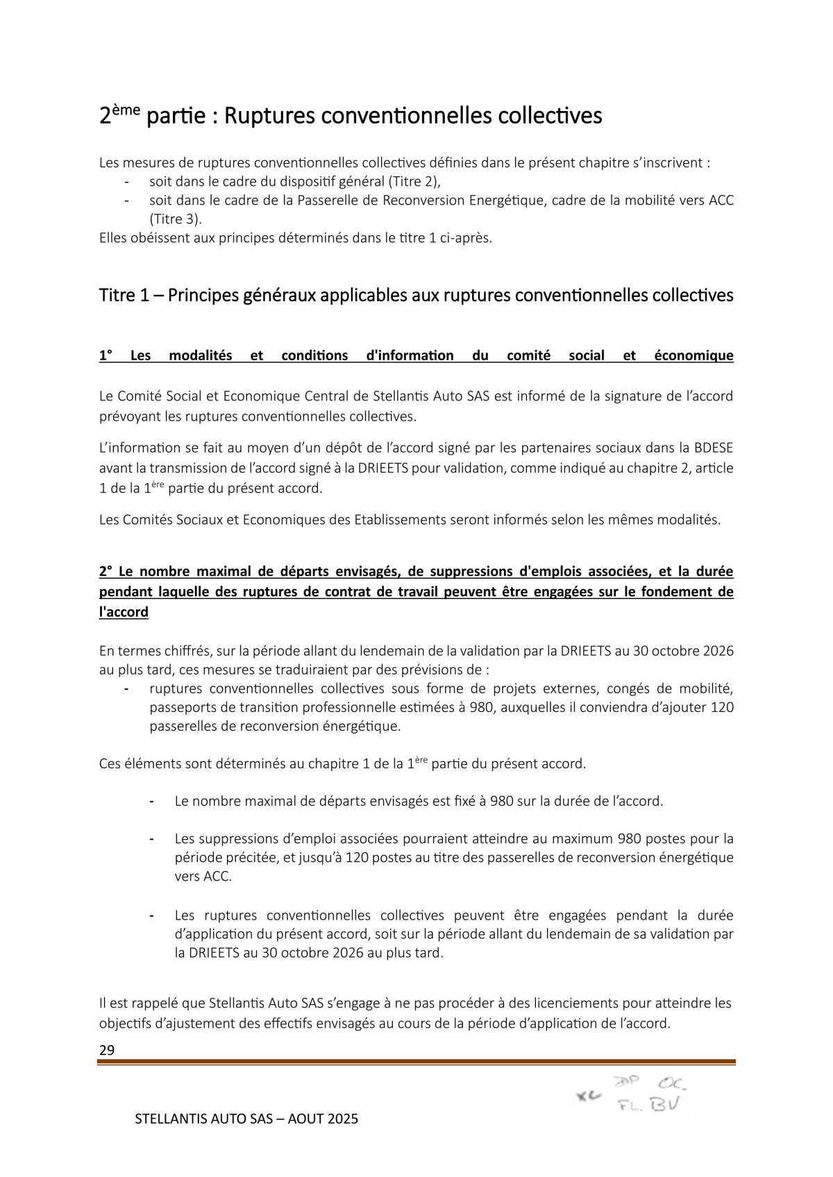 Accord Stellantis Auto SAS 2025-2026 relatif à la gestion des emplois et des parcours professionnels et aux ruptures conventionnelles collectives