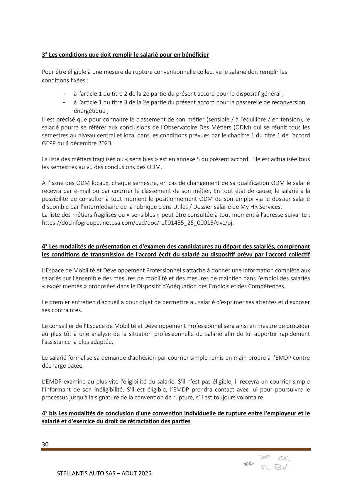 Accord Stellantis Auto SAS 2025-2026 relatif à la gestion des emplois et des parcours professionnels et aux ruptures conventionnelles collectives
