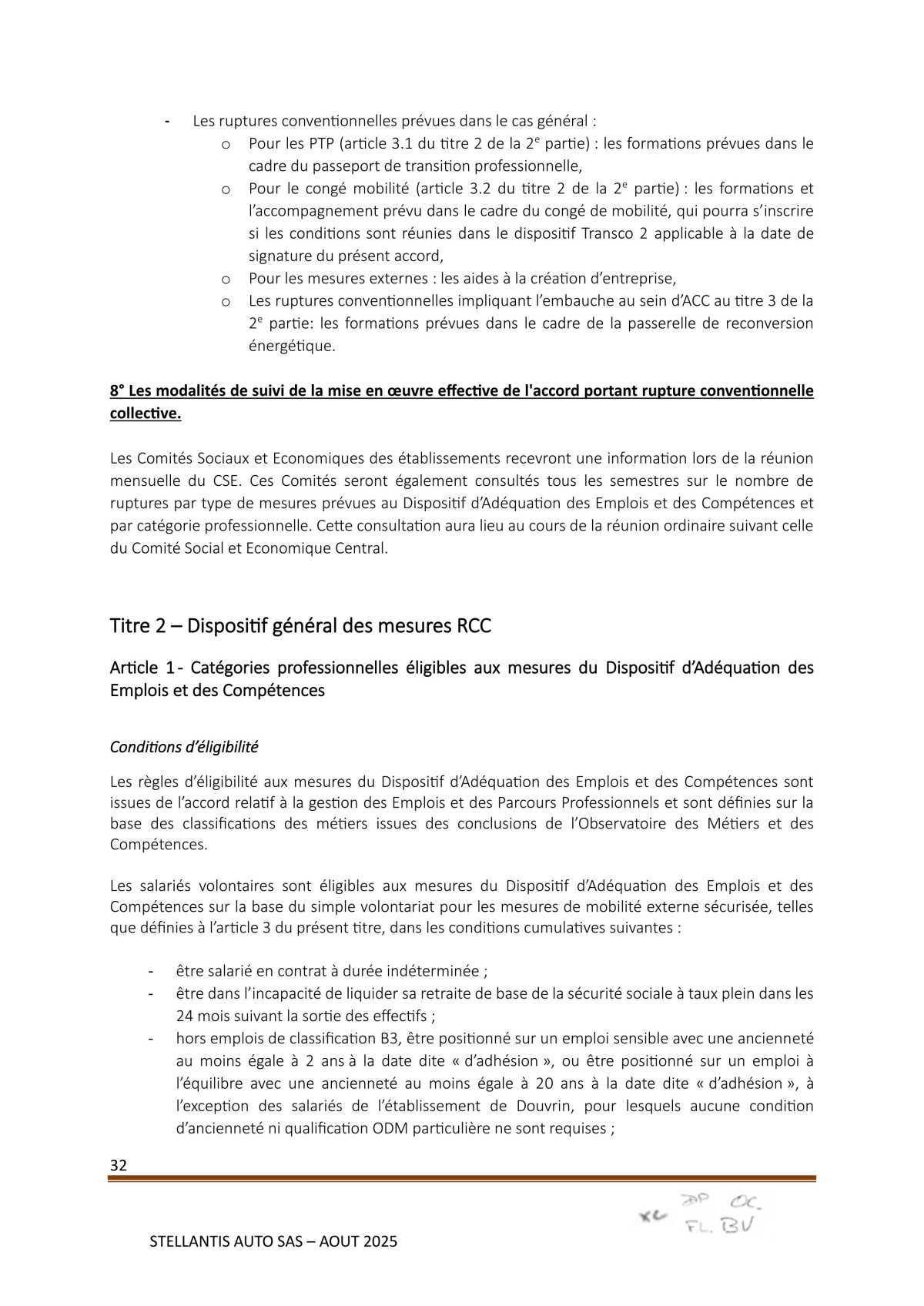Accord Stellantis Auto SAS 2025-2026 relatif à la gestion des emplois et des parcours professionnels et aux ruptures conventionnelles collectives