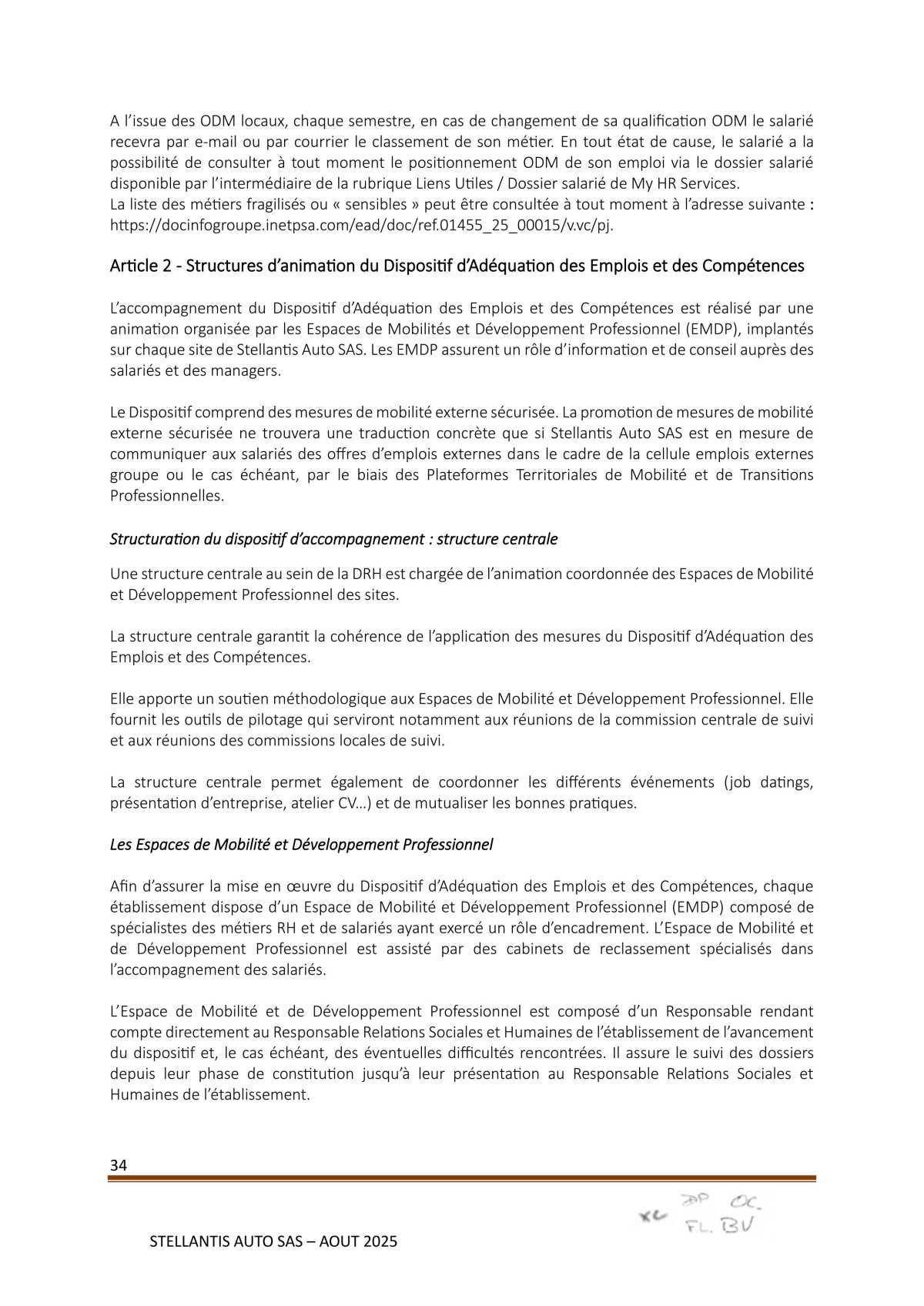 Accord Stellantis Auto SAS 2025-2026 relatif à la gestion des emplois et des parcours professionnels et aux ruptures conventionnelles collectives