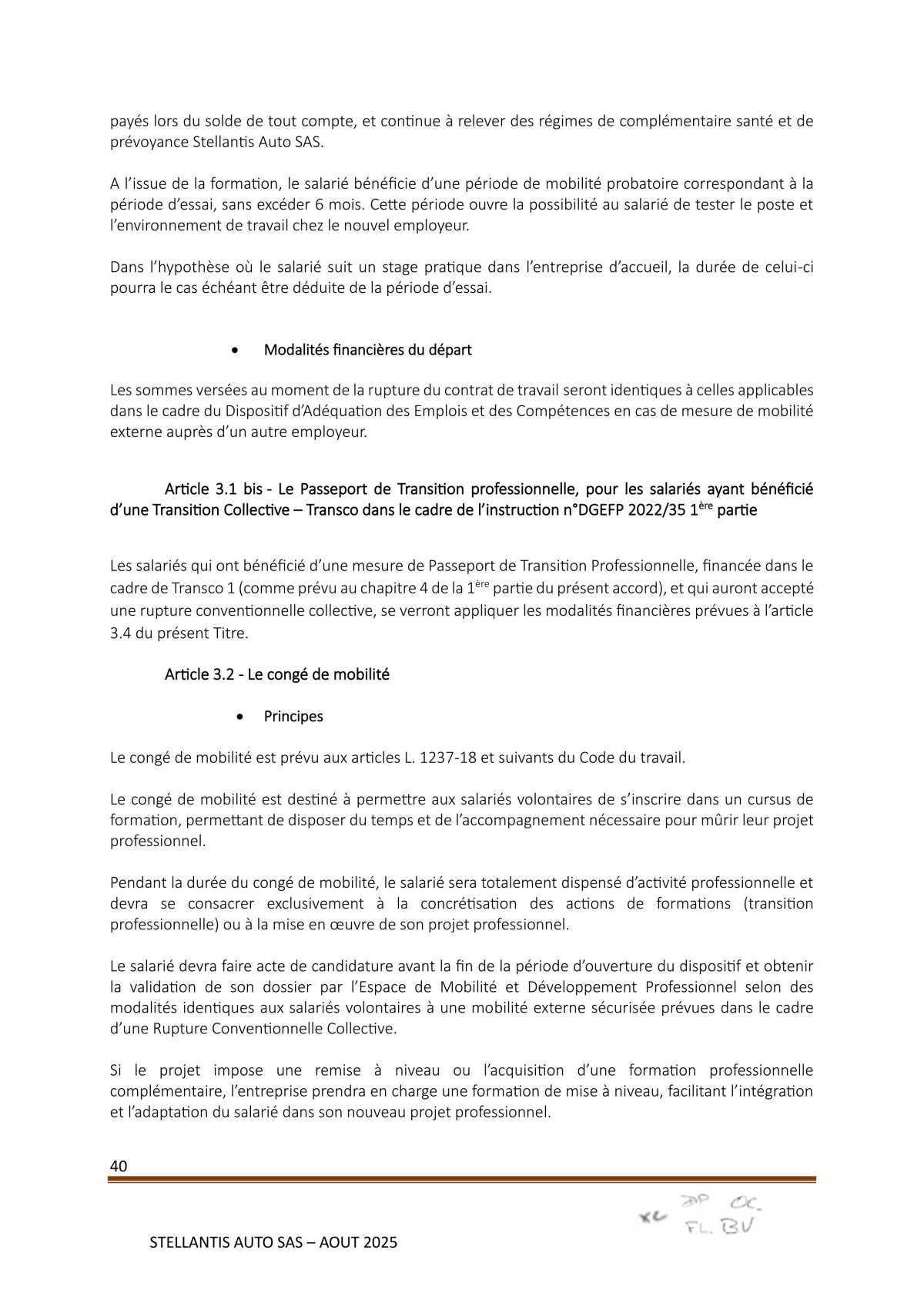 Accord Stellantis Auto SAS 2025-2026 relatif à la gestion des emplois et des parcours professionnels et aux ruptures conventionnelles collectives