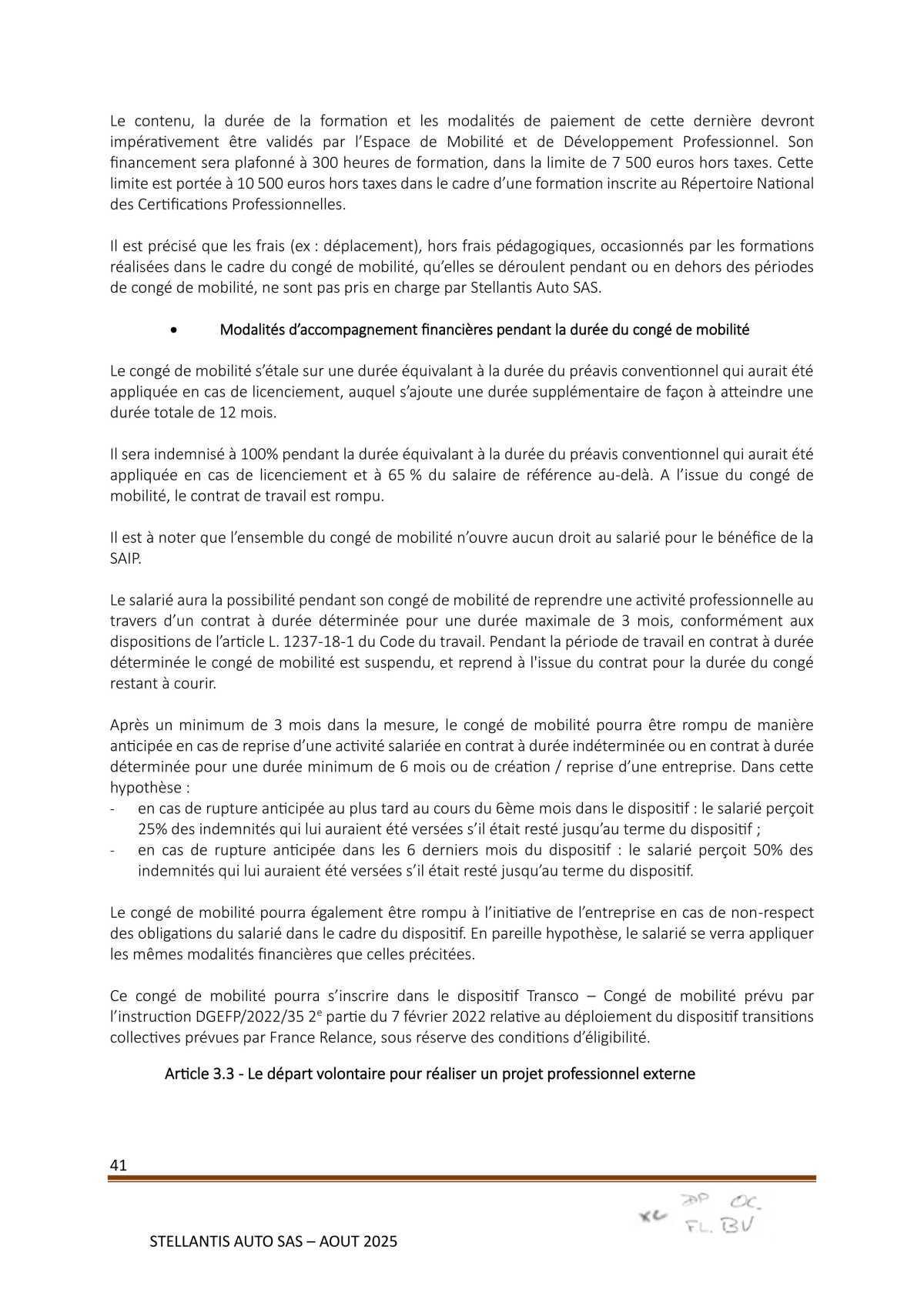 Accord Stellantis Auto SAS 2025-2026 relatif à la gestion des emplois et des parcours professionnels et aux ruptures conventionnelles collectives
