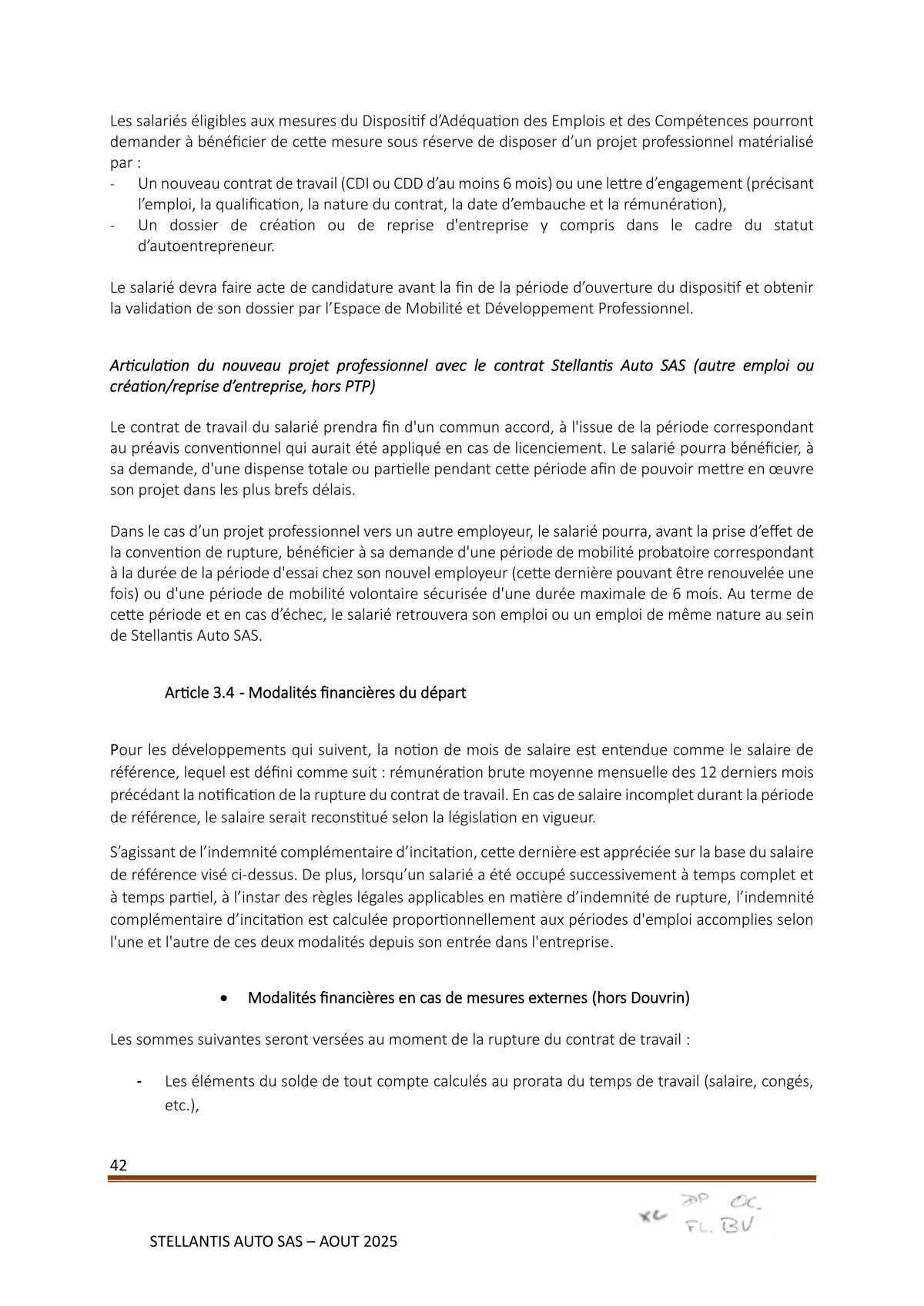 Accord Stellantis Auto SAS 2025-2026 relatif à la gestion des emplois et des parcours professionnels et aux ruptures conventionnelles collectives