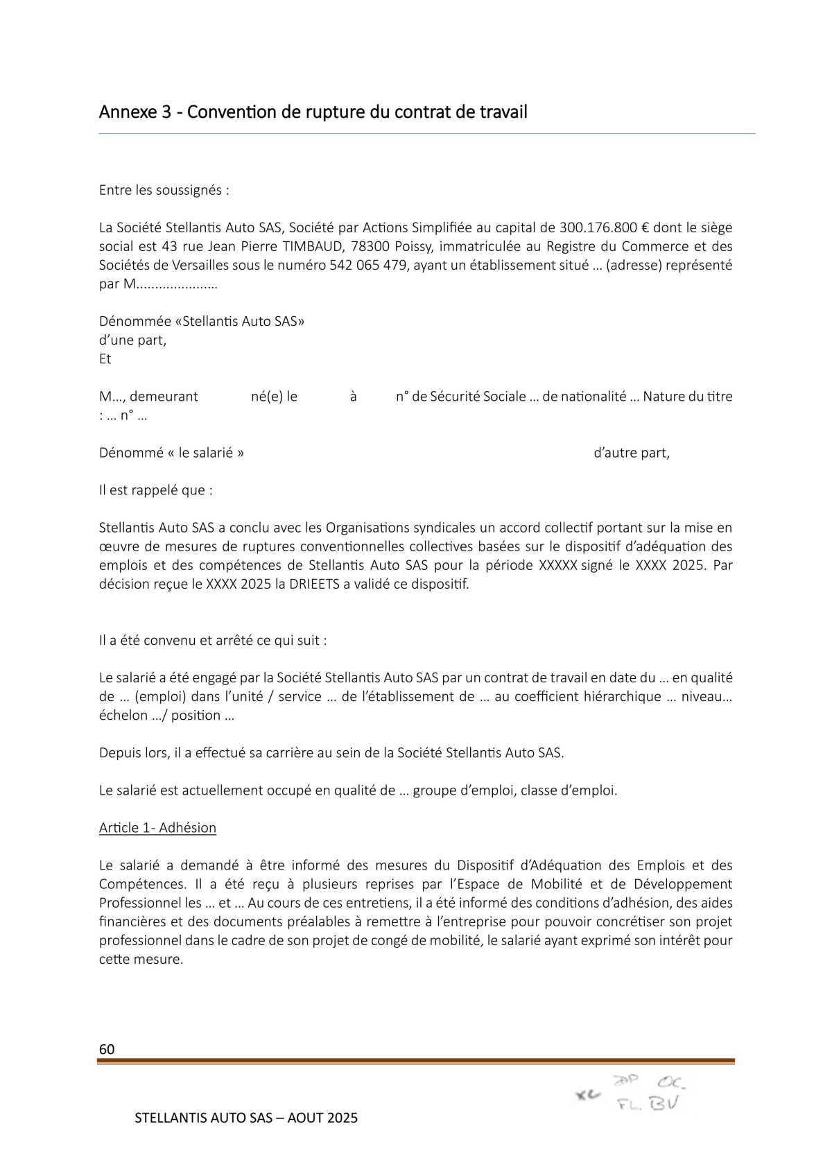 Accord Stellantis Auto SAS 2025-2026 relatif à la gestion des emplois et des parcours professionnels et aux ruptures conventionnelles collectives