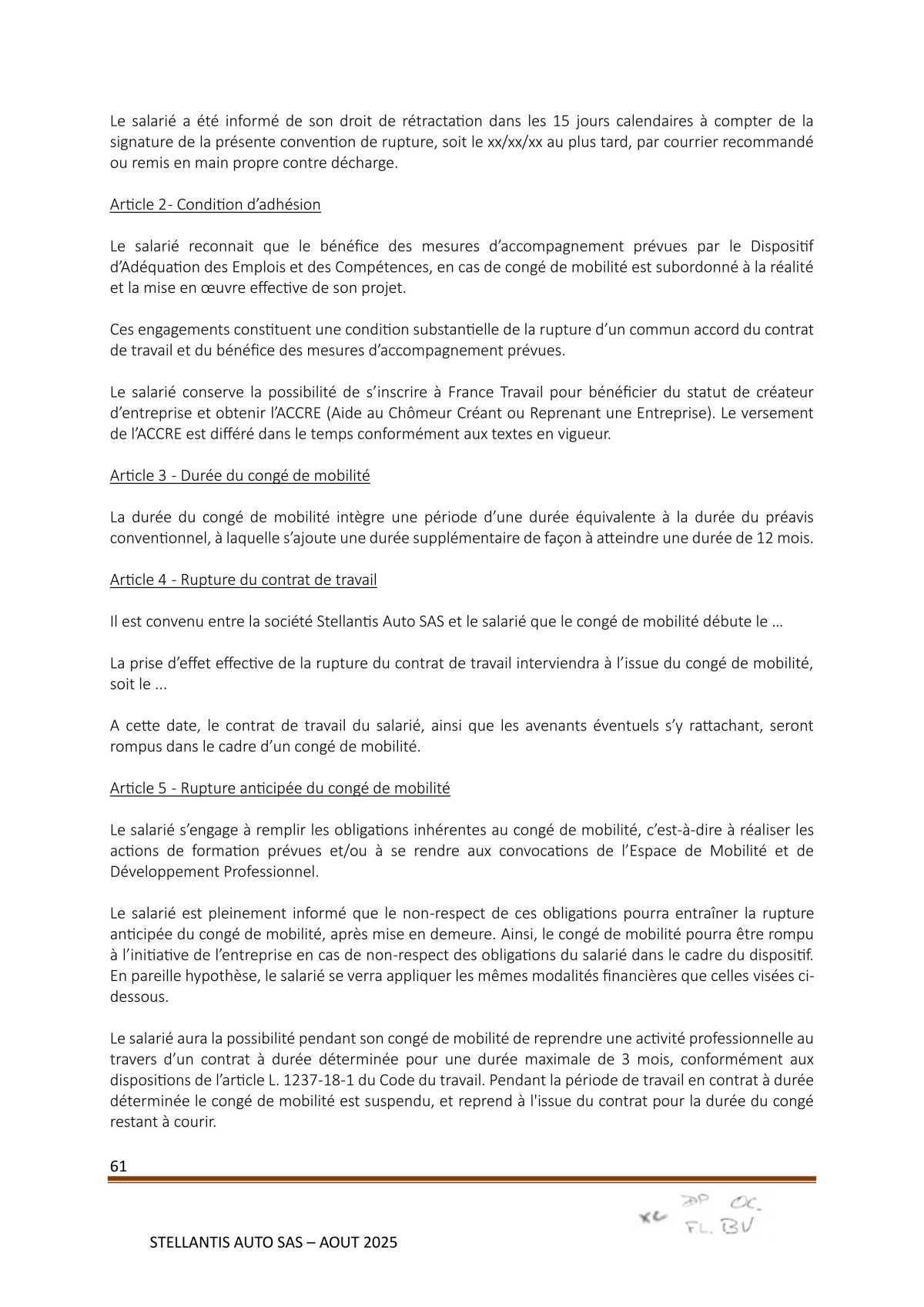 Accord Stellantis Auto SAS 2025-2026 relatif à la gestion des emplois et des parcours professionnels et aux ruptures conventionnelles collectives