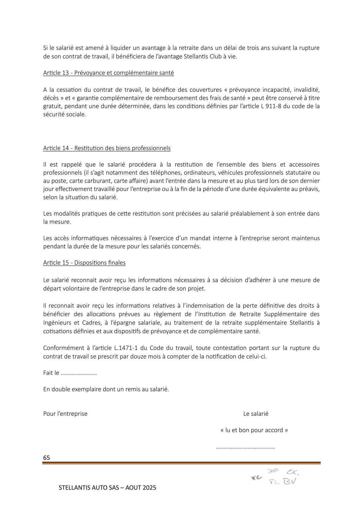 Accord Stellantis Auto SAS 2025-2026 relatif à la gestion des emplois et des parcours professionnels et aux ruptures conventionnelles collectives