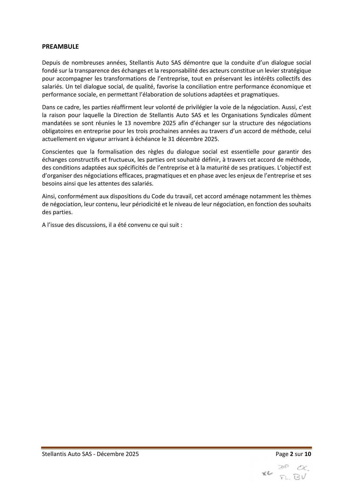Accord relatif à la négociation périodique obligatoire 2026-2028 au sein de l'entreprise Stellantis Auto SAS