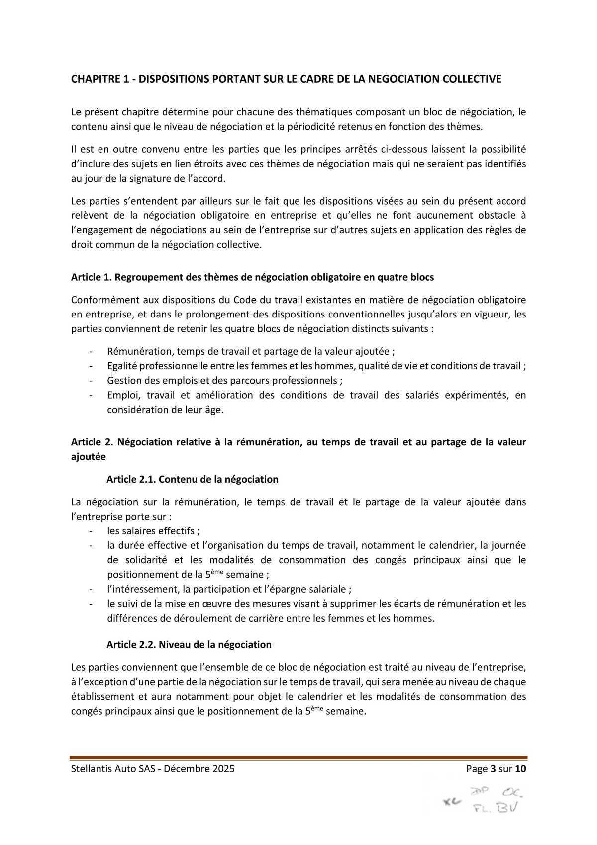 Accord relatif à la négociation périodique obligatoire 2026-2028 au sein de l'entreprise Stellantis Auto SAS
