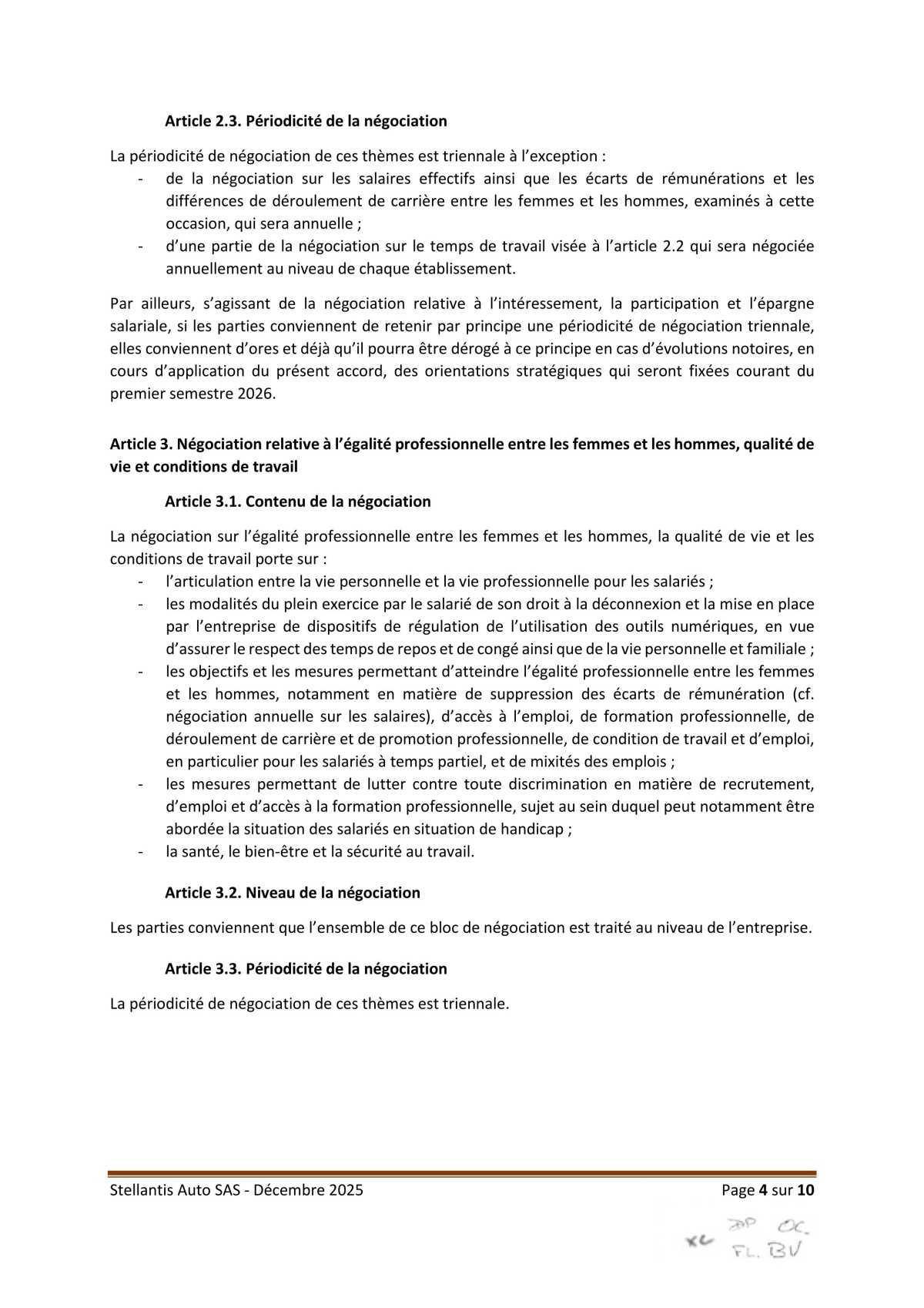 Accord relatif à la négociation périodique obligatoire 2026-2028 au sein de l'entreprise Stellantis Auto SAS