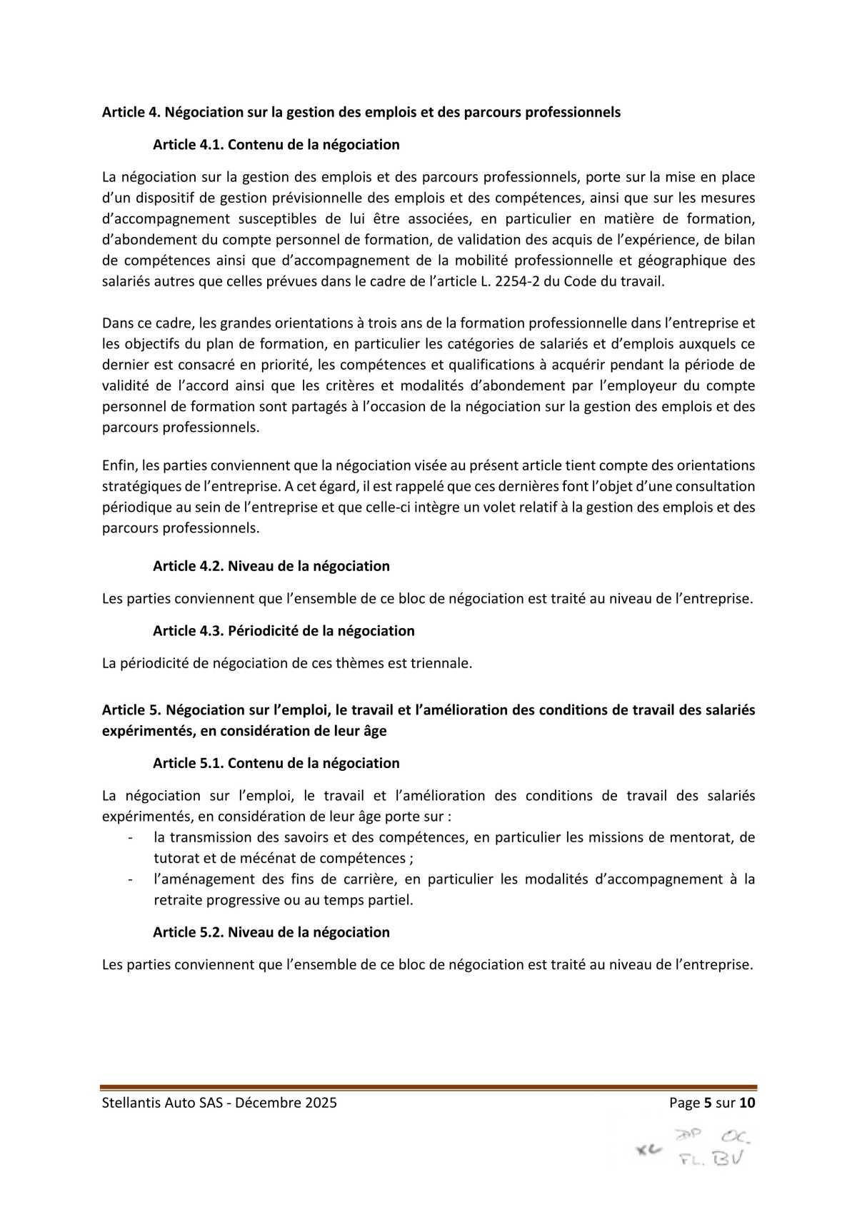 Accord relatif à la négociation périodique obligatoire 2026-2028 au sein de l'entreprise Stellantis Auto SAS