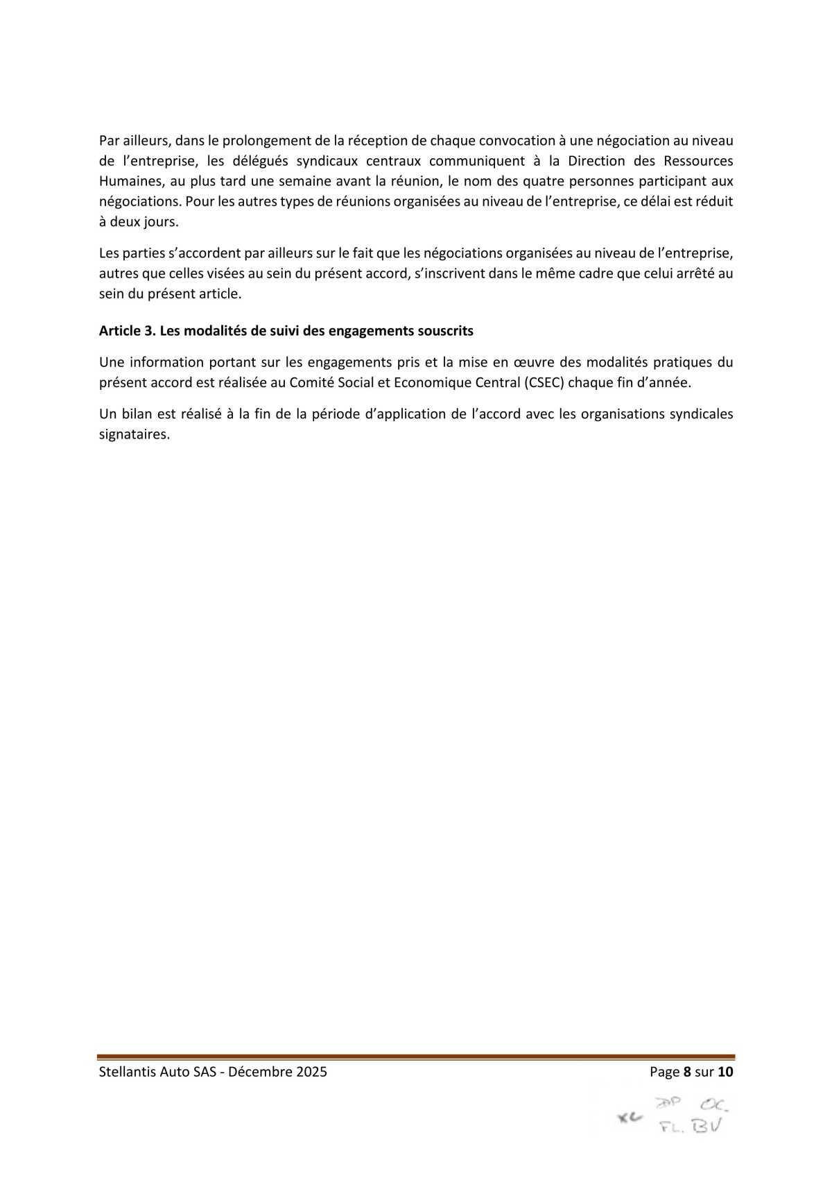 Accord relatif à la négociation périodique obligatoire 2026-2028 au sein de l'entreprise Stellantis Auto SAS
