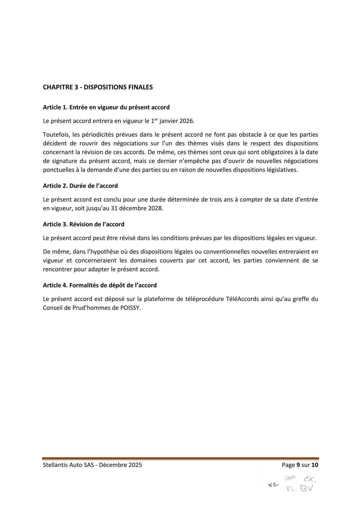 Accord relatif à la négociation périodique obligatoire 2026-2028 au sein de l'entreprise Stellantis Auto SAS