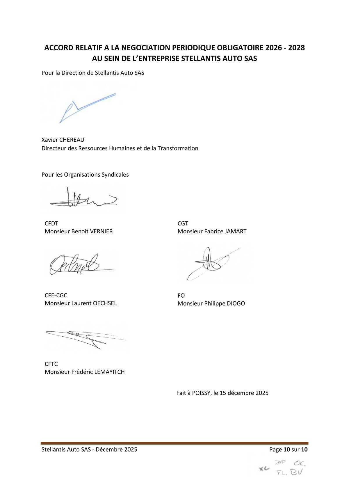 Accord relatif à la négociation périodique obligatoire 2026-2028 au sein de l'entreprise Stellantis Auto SAS