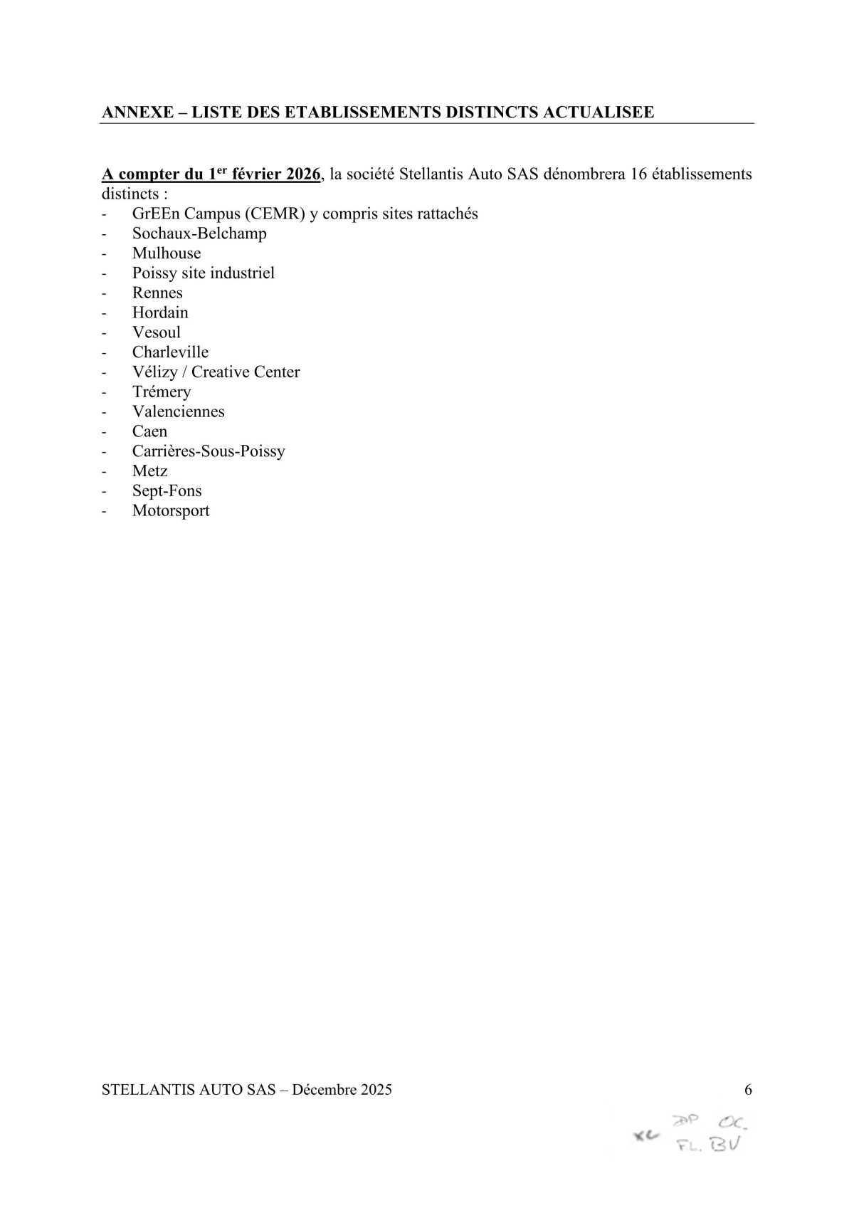 Avenant au protocole d'accord sur la composition du Comité Social et Economique Central de Stellantis Auto SAS