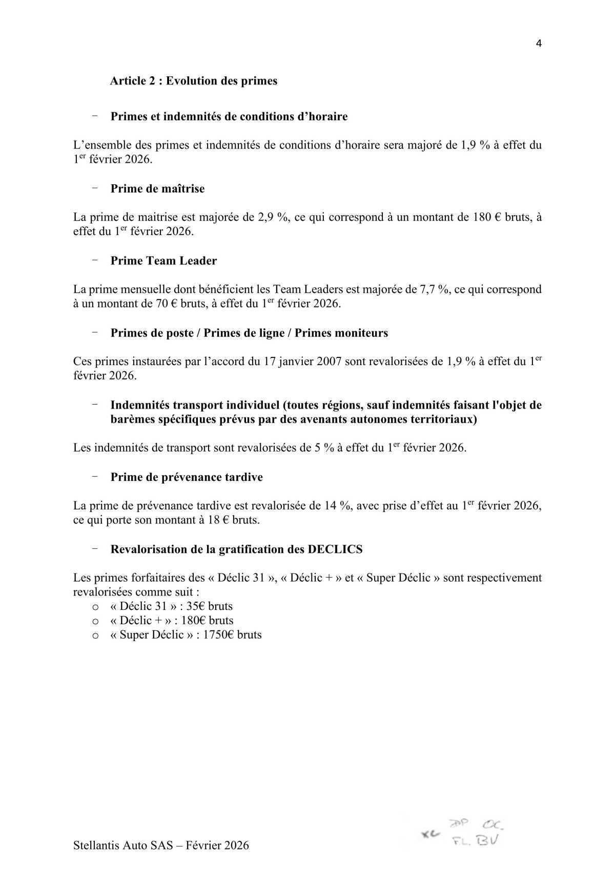 Accord relatif à la négociation sur la rémunération pour l'année 2026 au sein de Stellantis Auto SAS