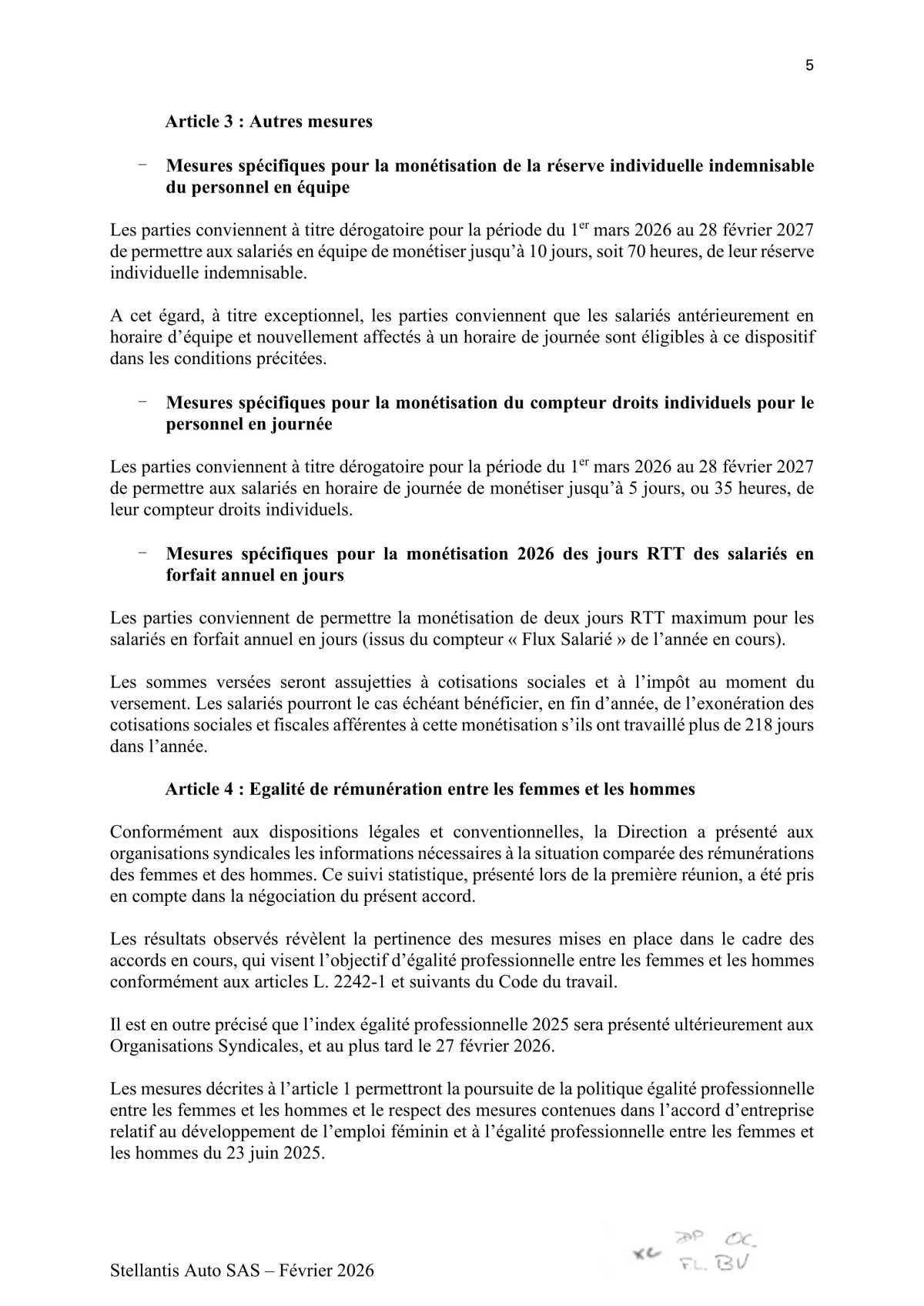 Accord relatif à la négociation sur la rémunération pour l'année 2026 au sein de Stellantis Auto SAS