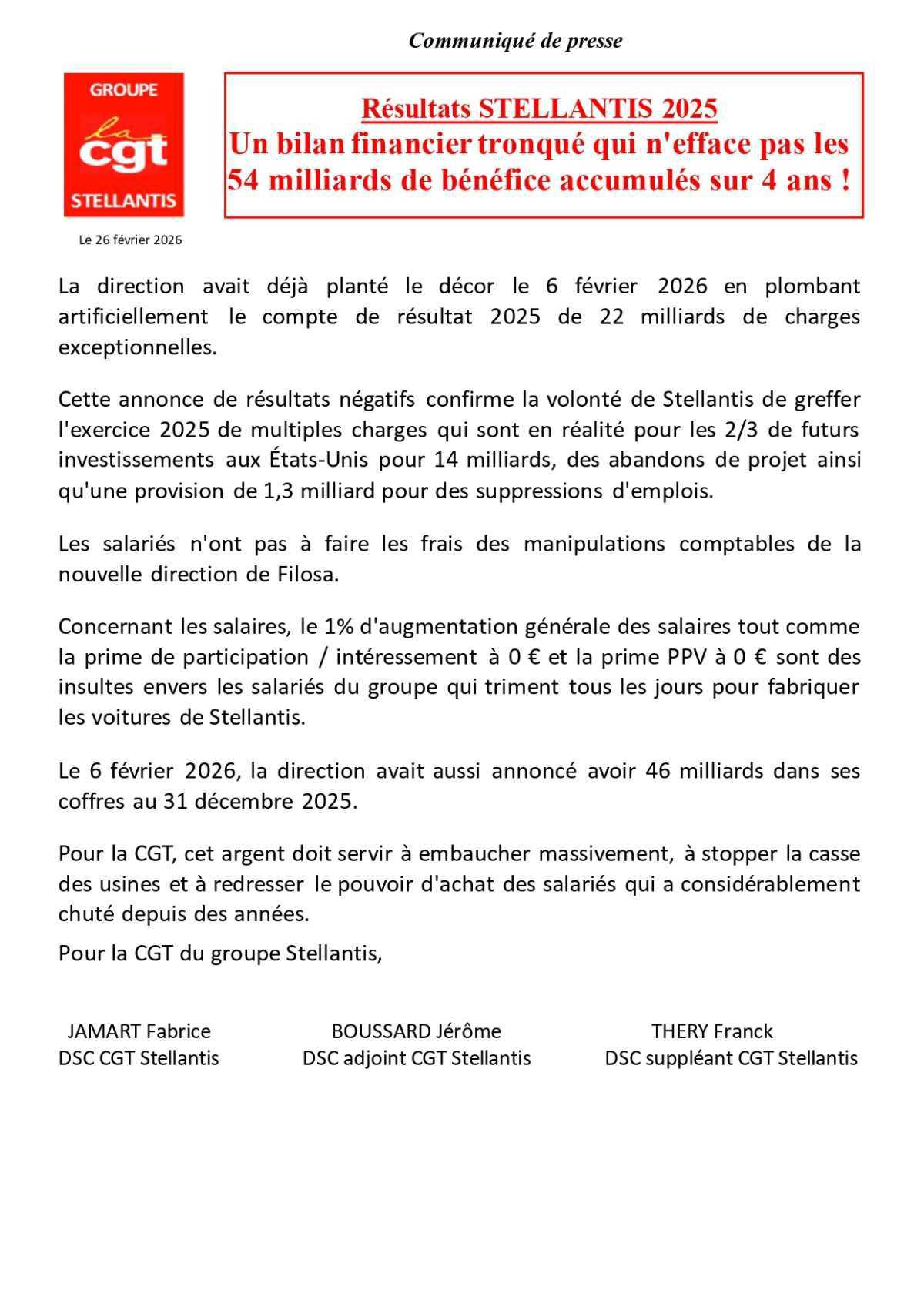 Résultats financiers 2025 : 0 EURO pour les salariés !