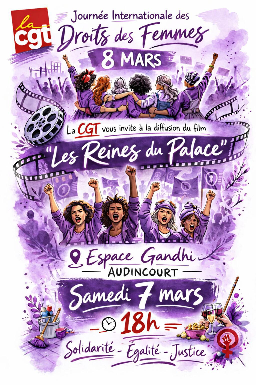 Journée internationale des droits des femmes ; RDV Samedi 7 mars à 18h espace Gandhi à Audincourt, pour la diffusion du film "Les reines du Palaces"