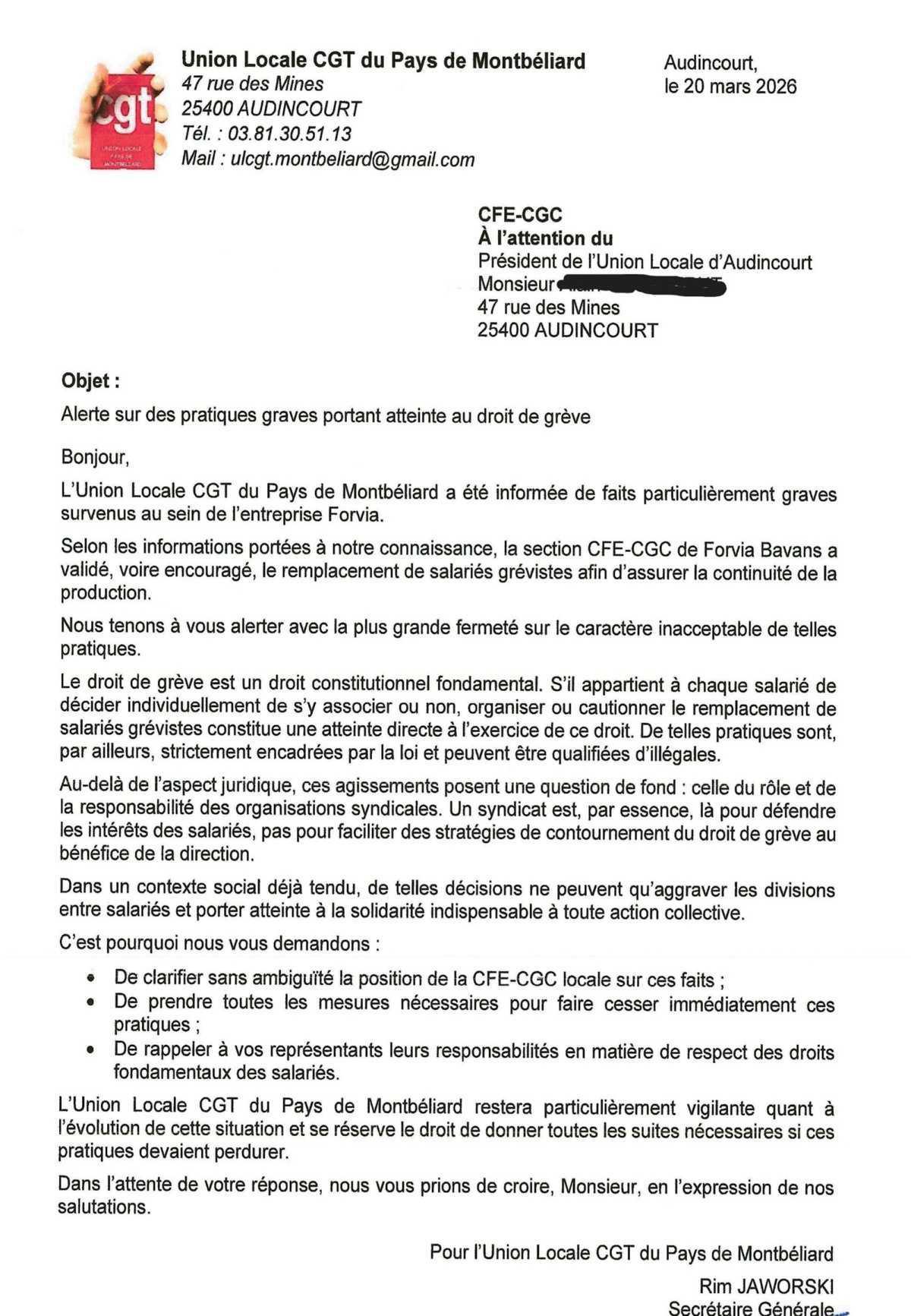 Tract 2026 - S13 - Grève chez FORVIA, Les salariés montrent la voie ! RDV pour la collecte de soutien JEUDI au changement de tournée