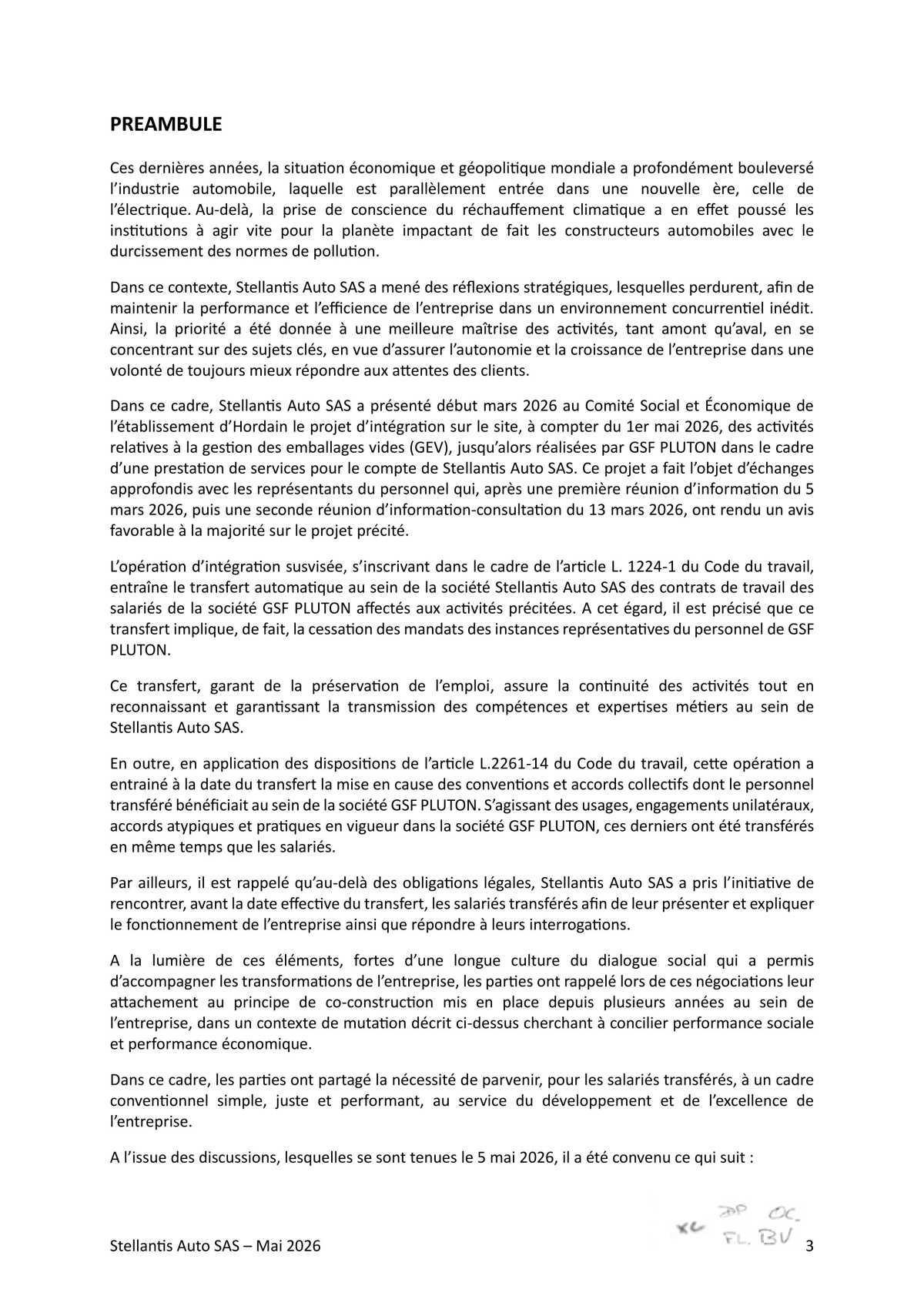 Accord collectif de substitution relatif à l'intégration de la société GSF PLUTON au sein de la société Stellantis Auto SAS