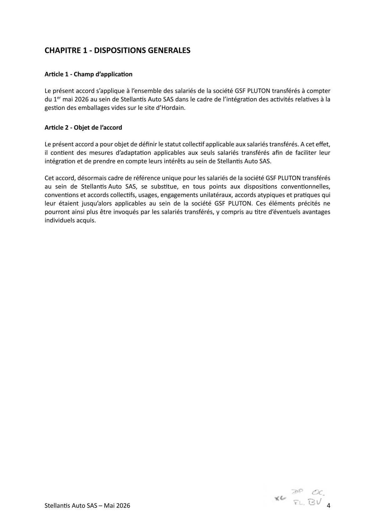 Accord collectif de substitution relatif à l'intégration de la société GSF PLUTON au sein de la société Stellantis Auto SAS