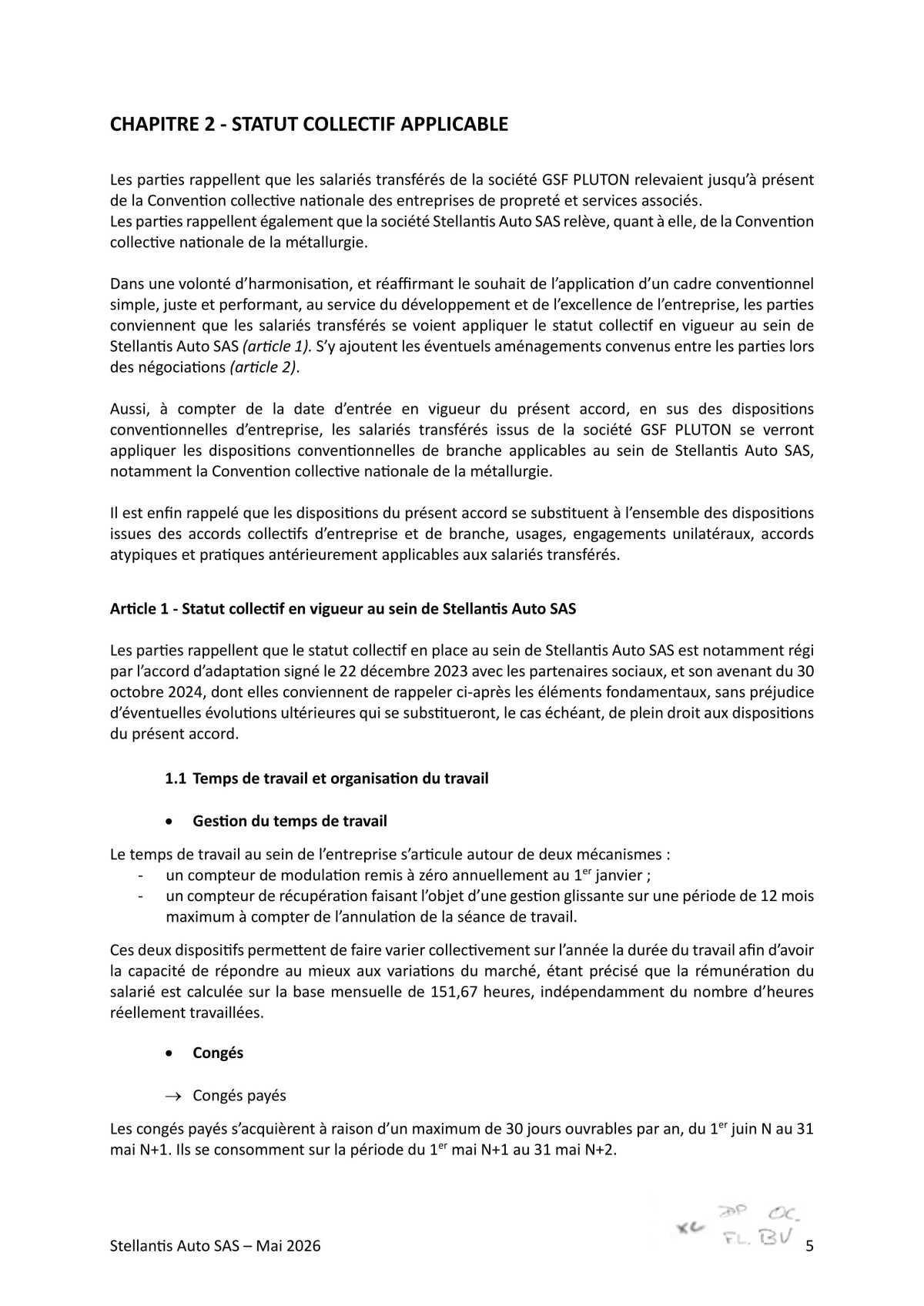 Accord collectif de substitution relatif à l'intégration de la société GSF PLUTON au sein de la société Stellantis Auto SAS